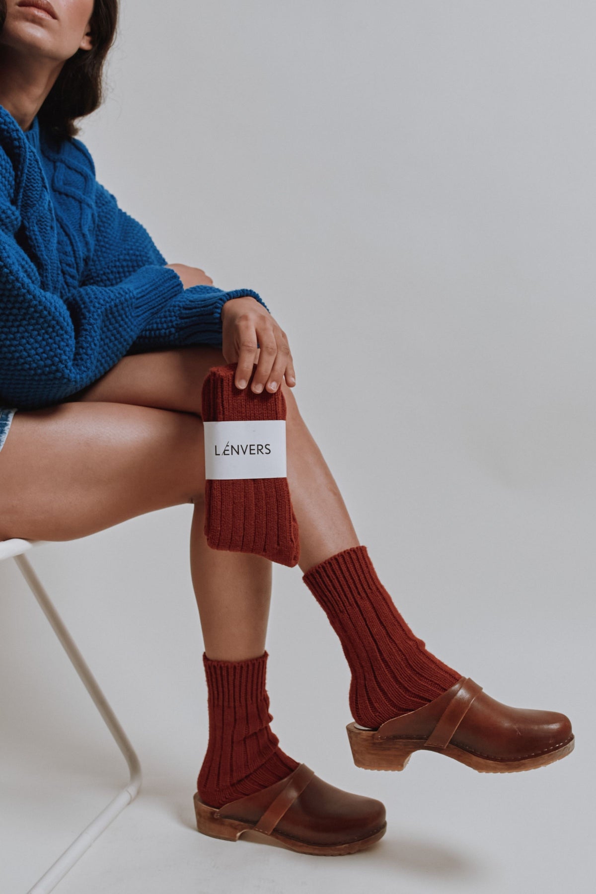 BERTHE Chaussettes en laine - Brique