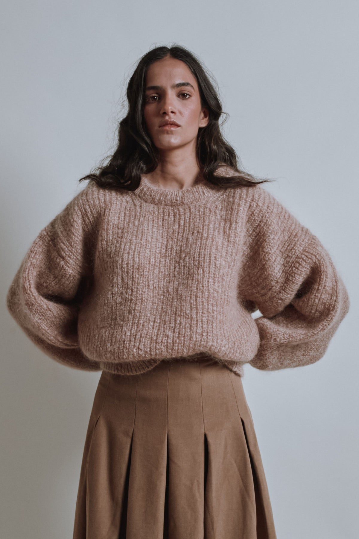 LUCIE Batwing Sweater in Mohair Wool - Light Pink