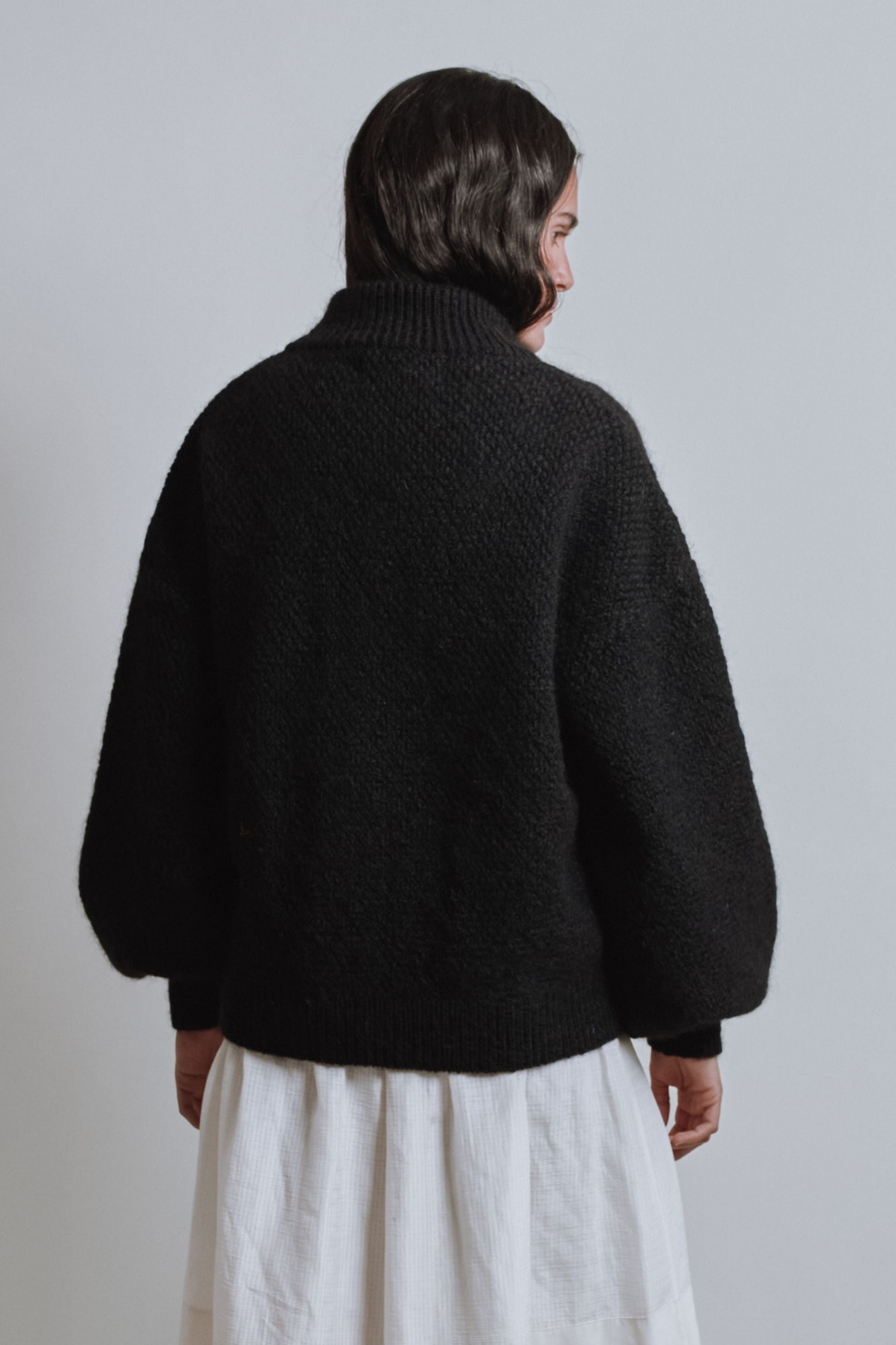 Veste à col montant GEORGE en laine mérinos et mohair - Noir