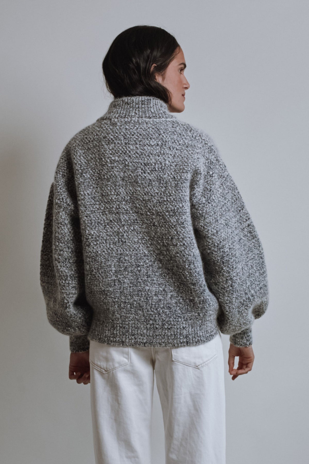 GEORGE High-Neck Jacket in Merino-Mohair Wool - Mottled Blue
