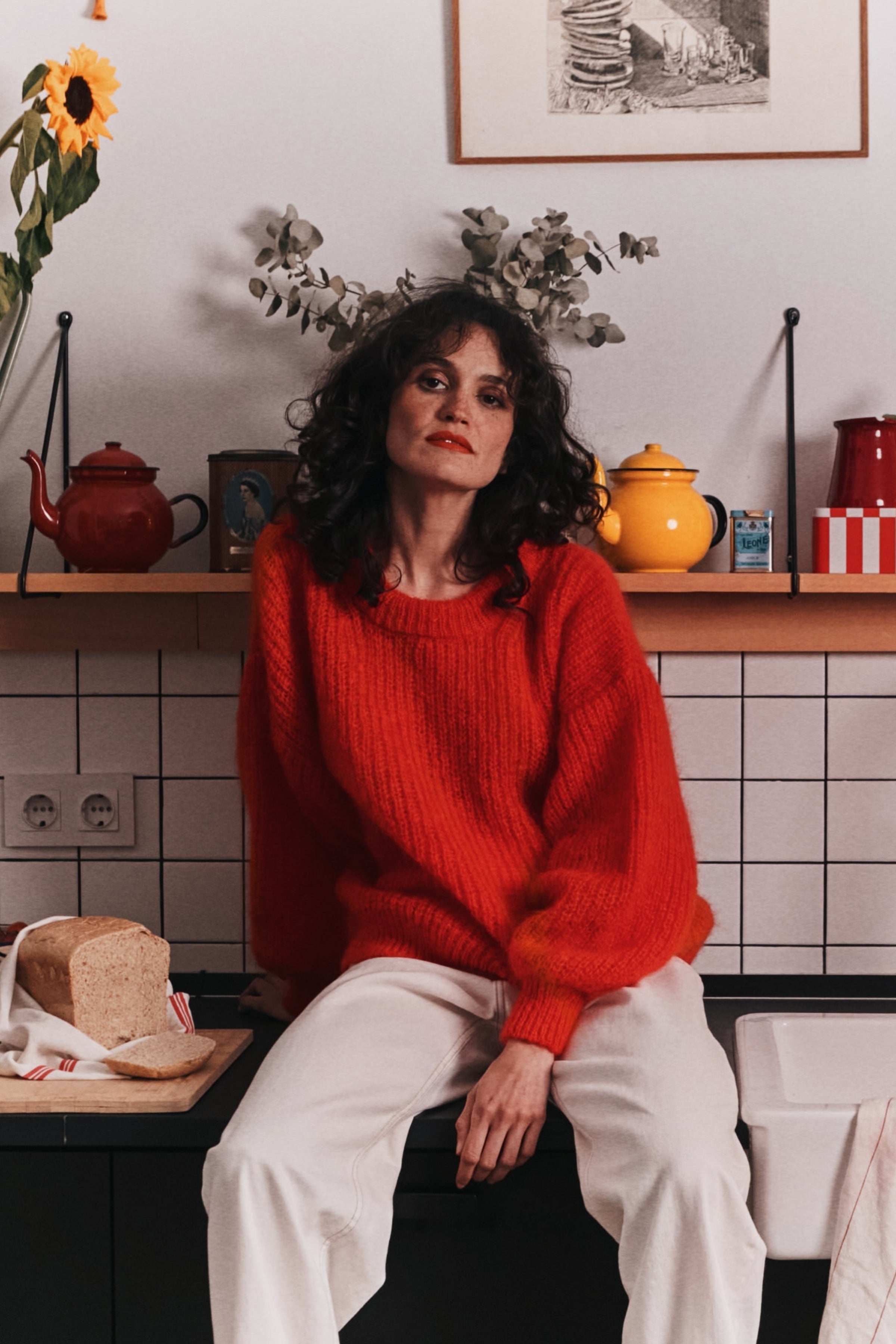 LUCIE Batwing Sweater in Mohair Wool - Red