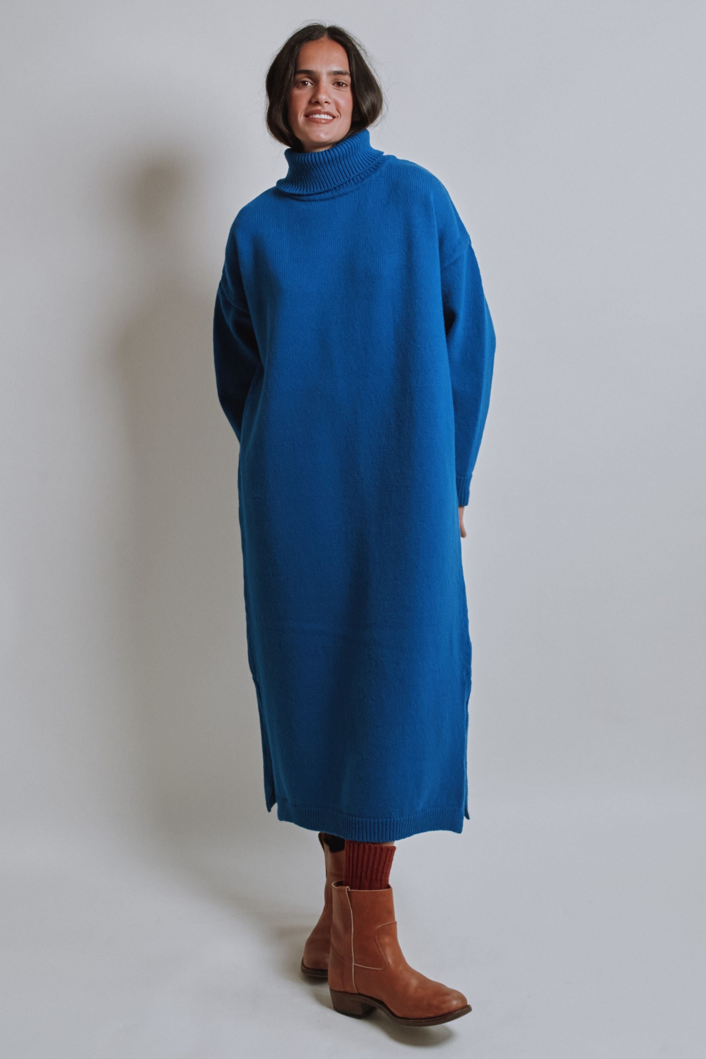 Robe en maille FREYA en laine mérinos - Bleu cobalt