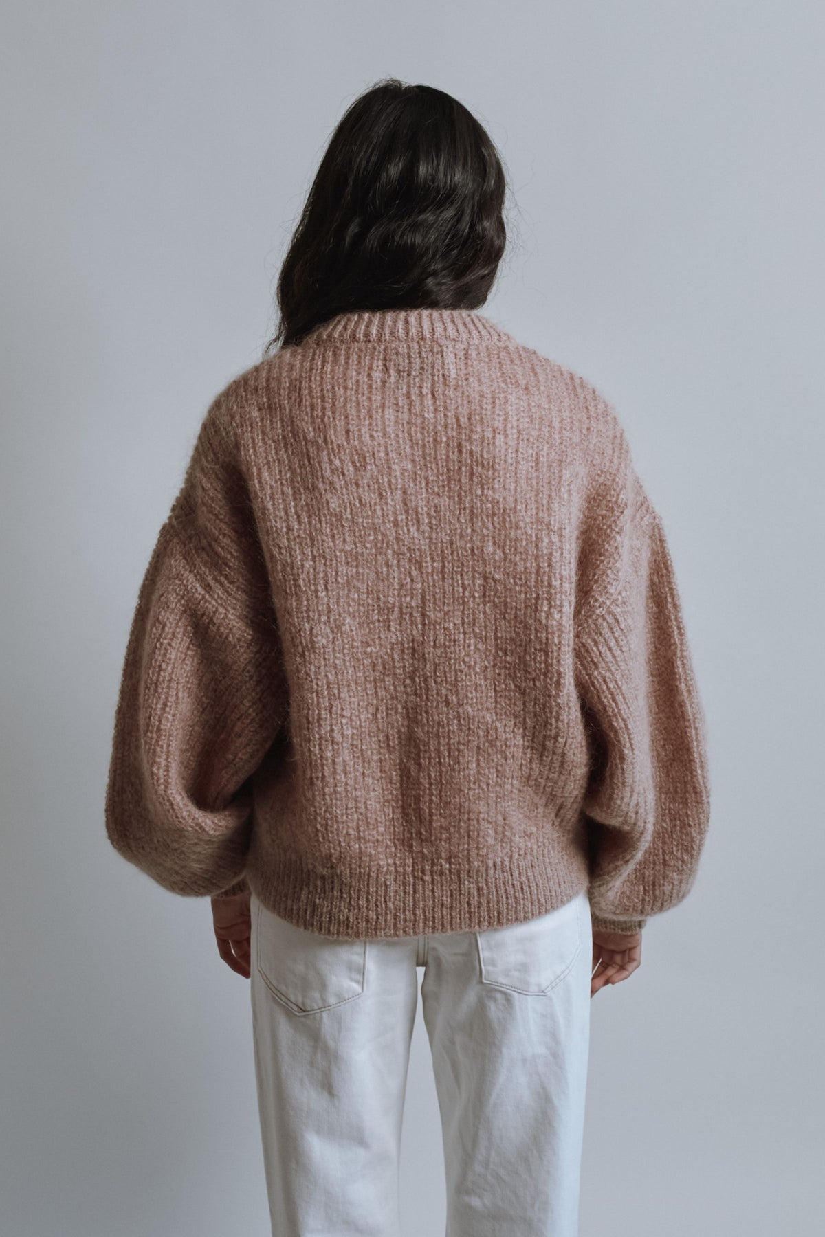 DIANA Balloon-Sleeve Cardigan in Mohair Wool - Light Pink