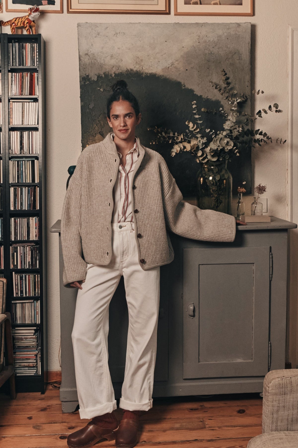 DELPHINE Bell-Sleeve Knit Jacket in Merino Wool - Beige