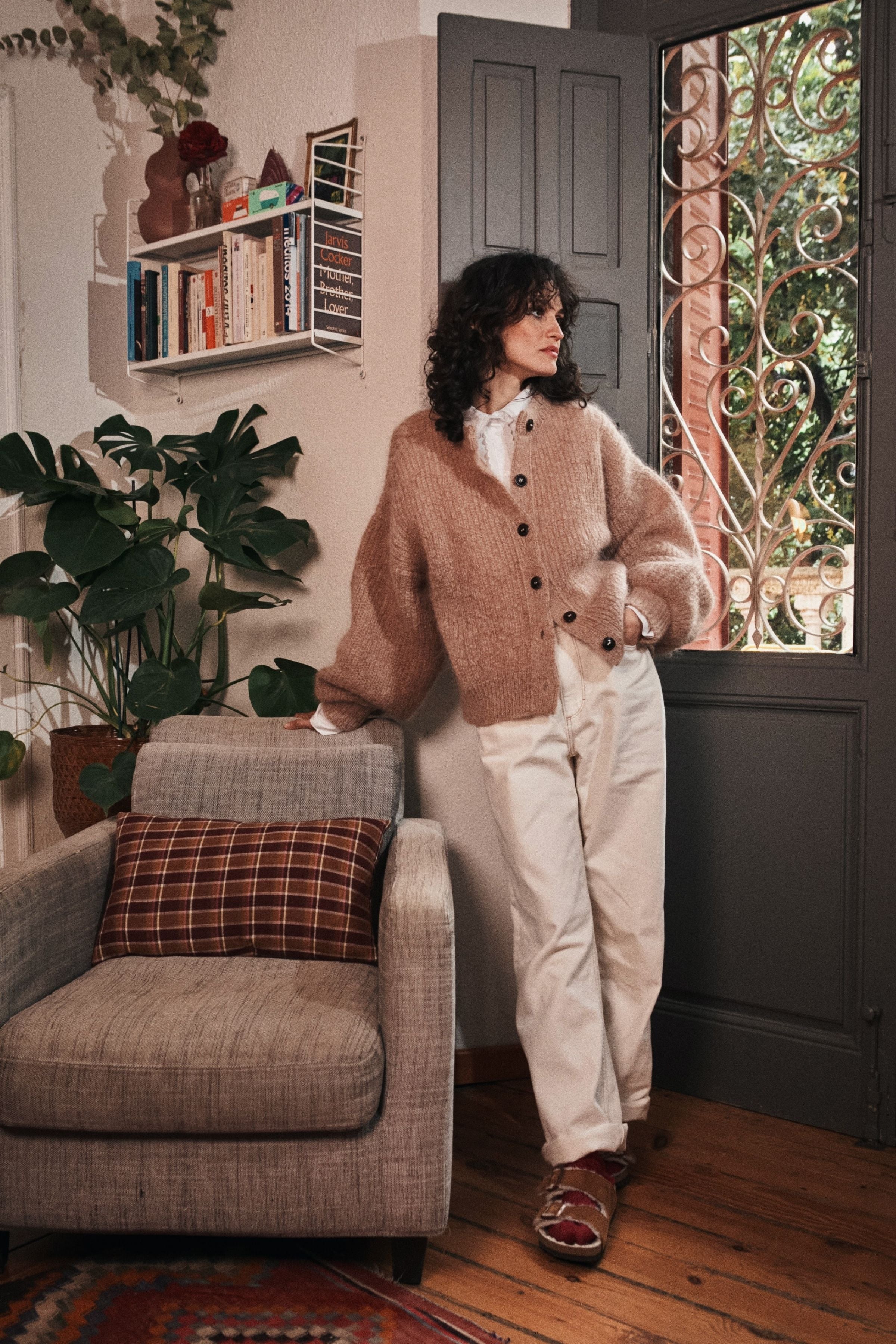 DIANA Balloon-Sleeve Cardigan in Mohair Wool - Light Pink
