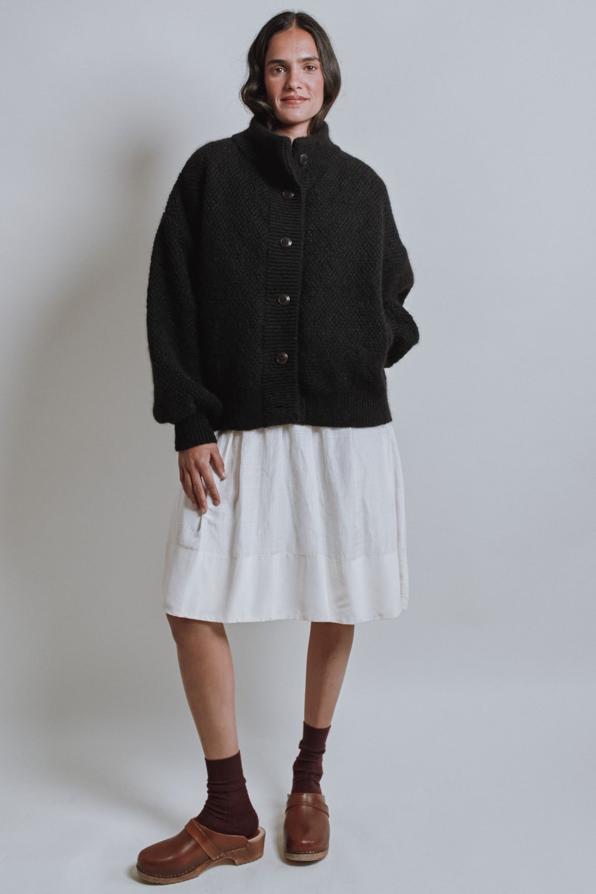 Veste à col montant GEORGE en laine mérinos et mohair - Noir