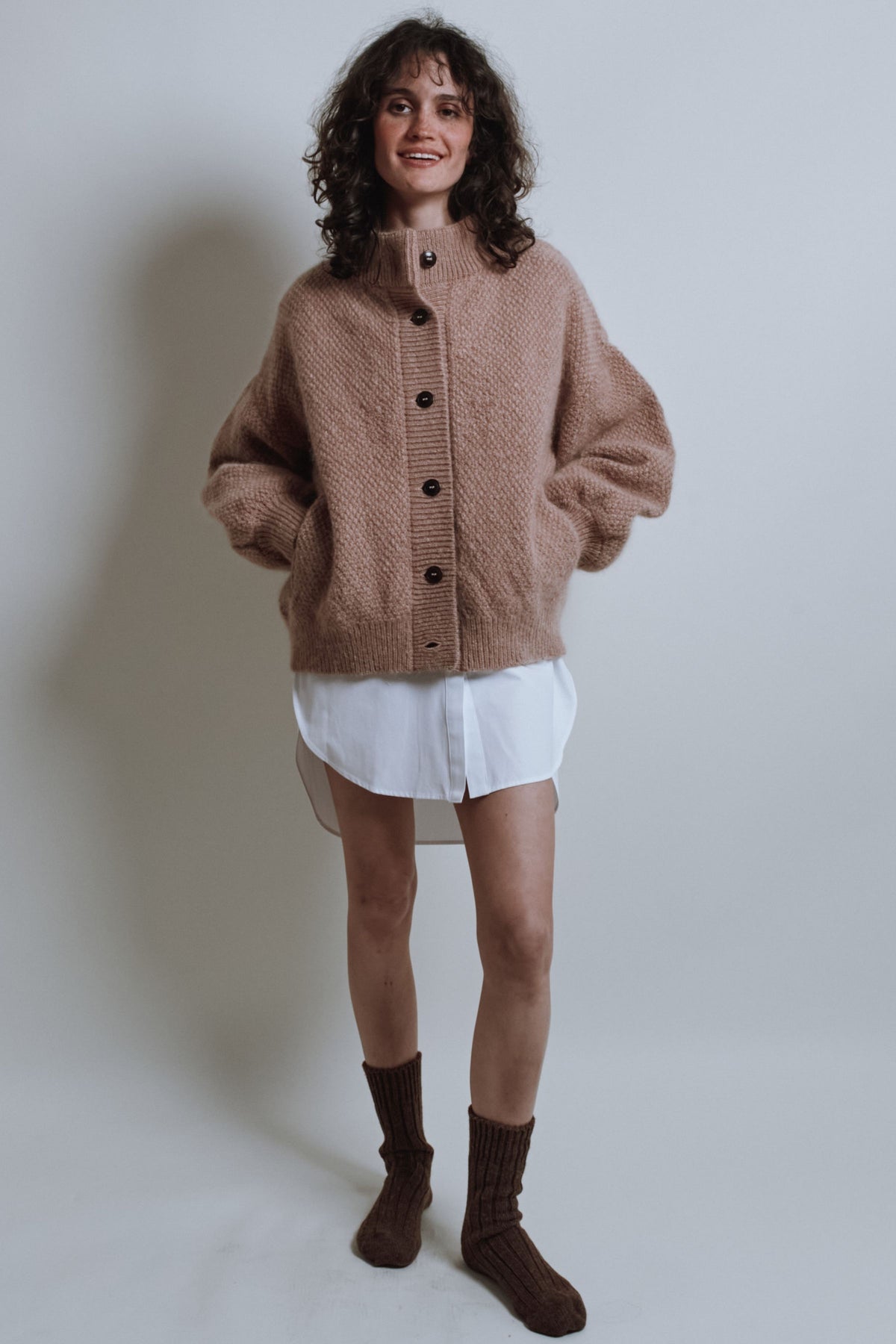 GEORGE High-Neck Jacket in Merino-Mohair Wool - Light Pink