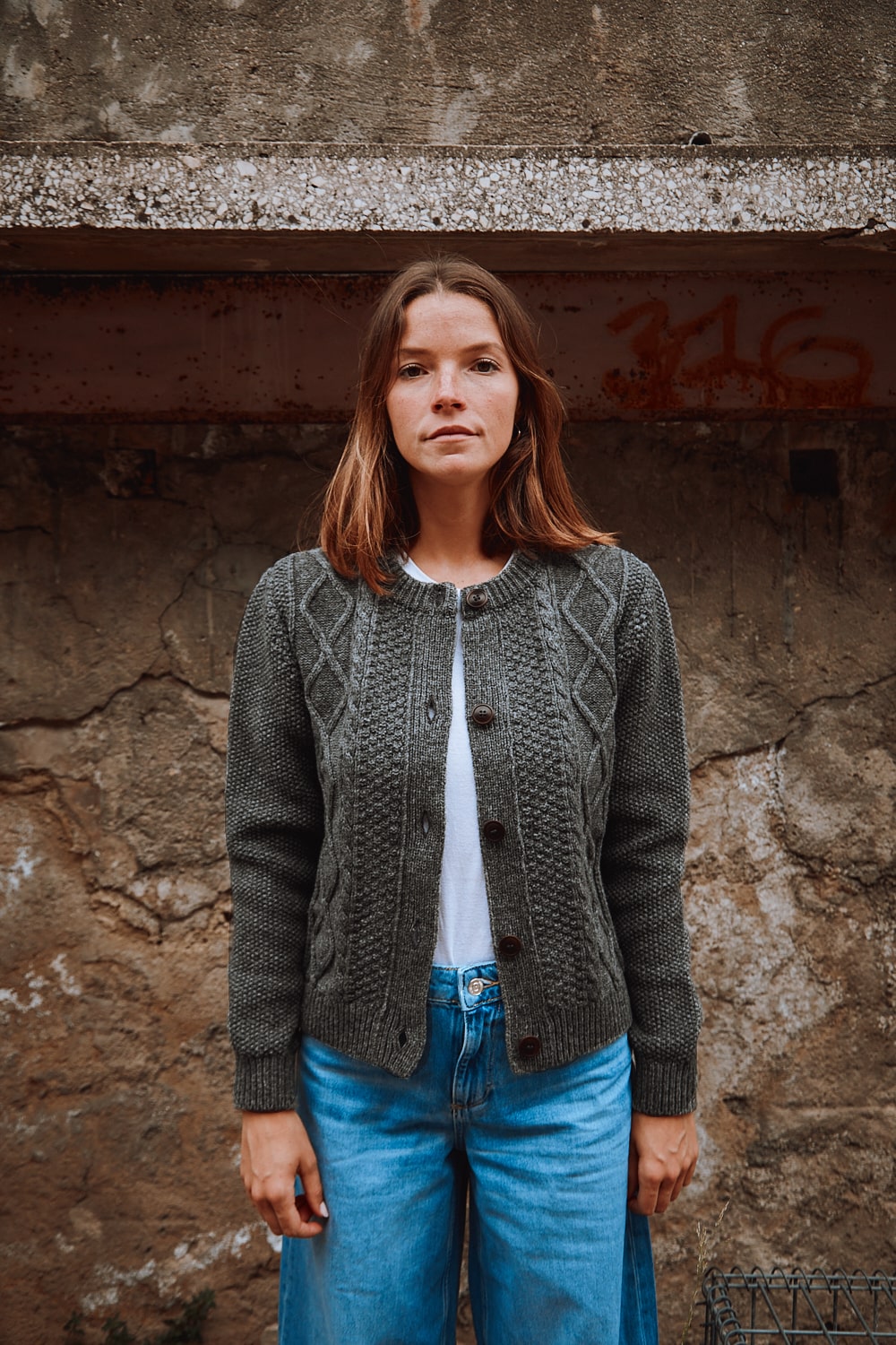 SONIA Cable Cardigan in Merino Wool Ash Grey