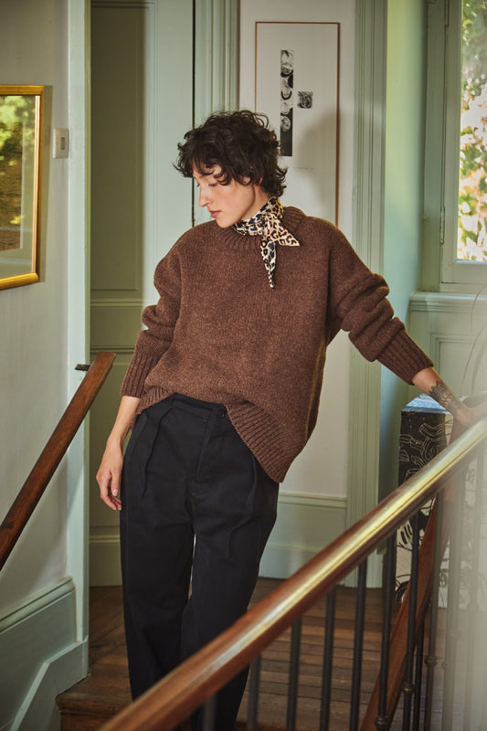 STEPHANIE Sweater - 100% Cruelty Free Merino Wool in chocolate - Spanish Merino Wool sweater - L'Envers