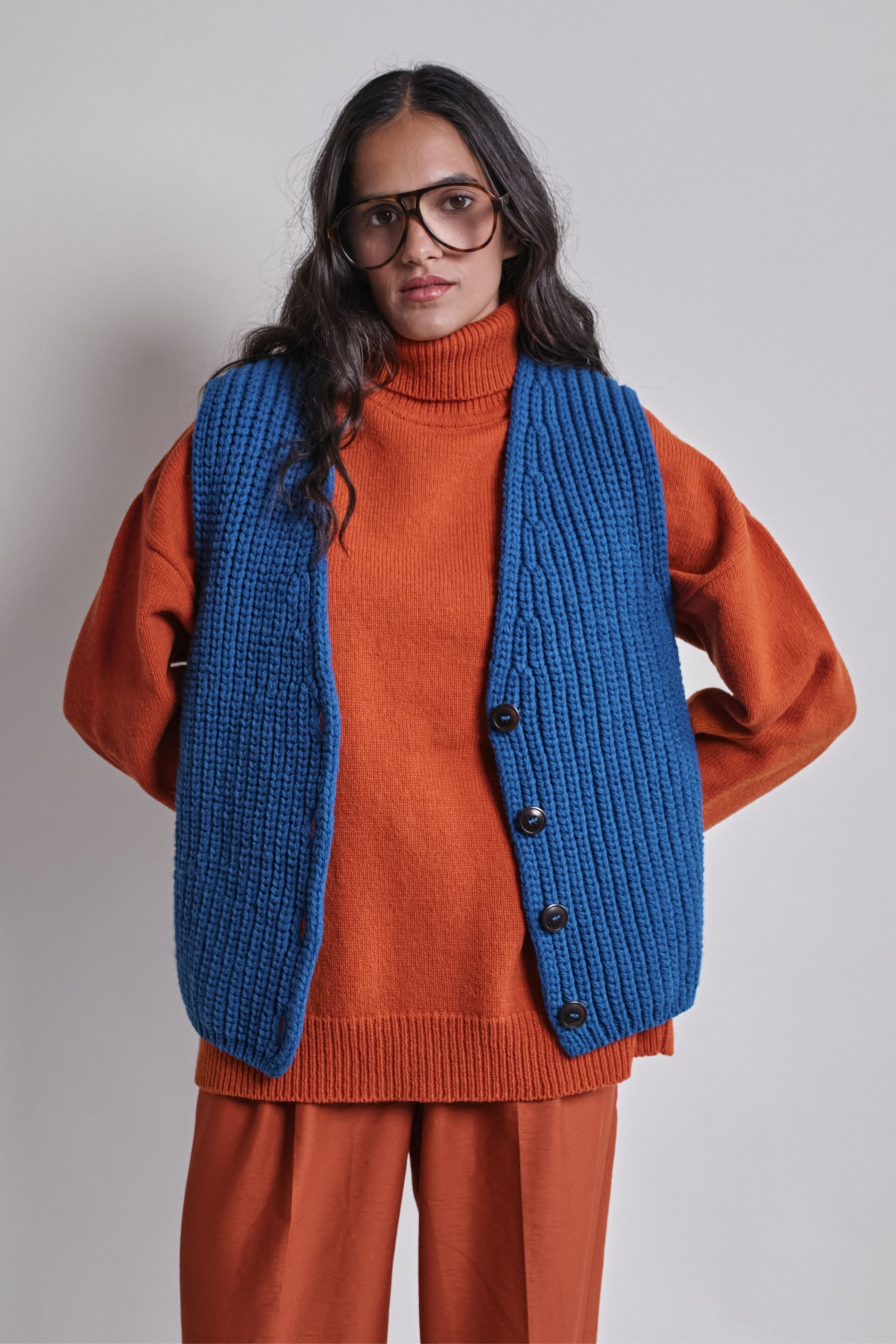 VERA Sleeveless Vest in Merino Wool - Cobalt Blue