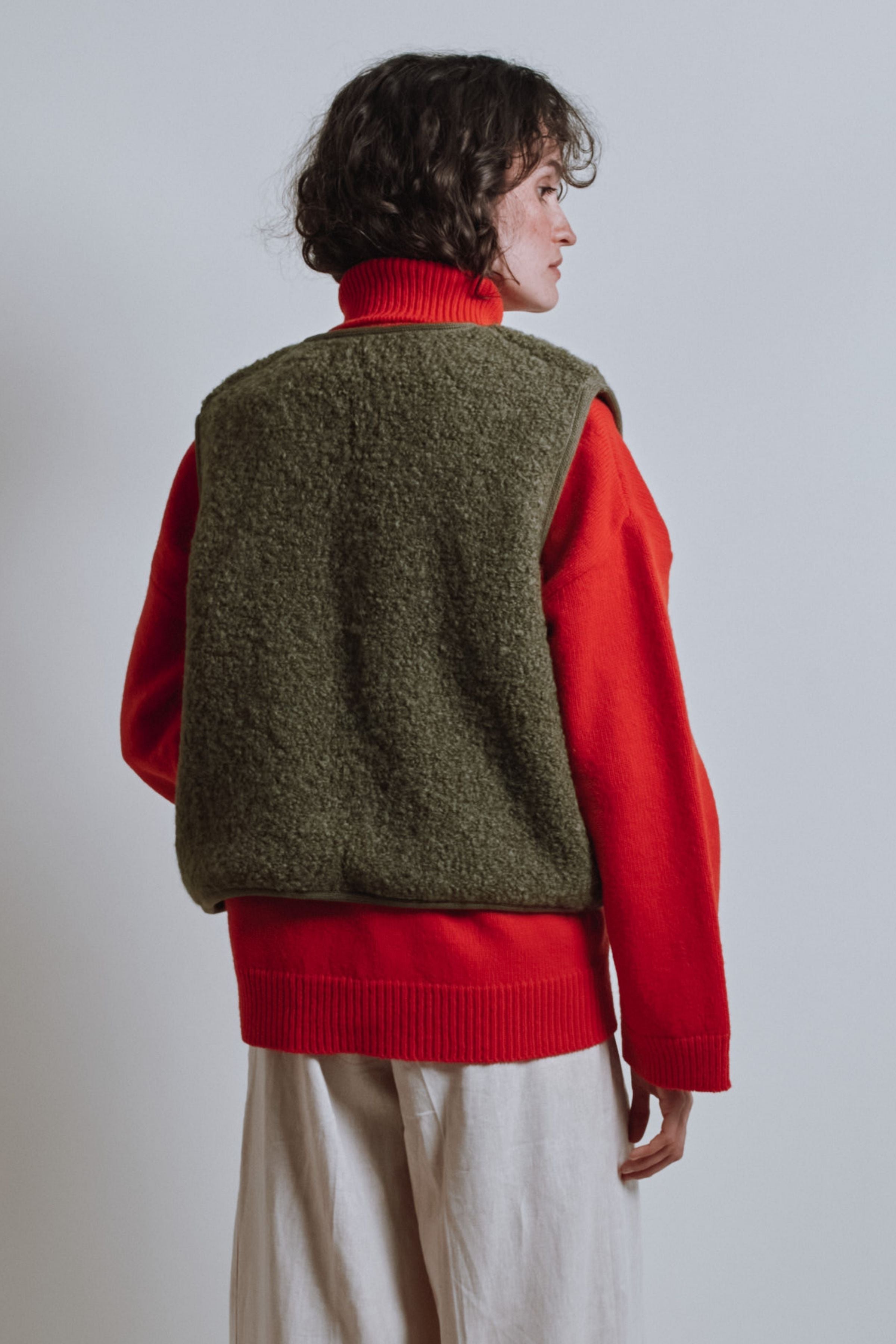LUCE Shepherd's Vest in Curly Alpaca - Khaki