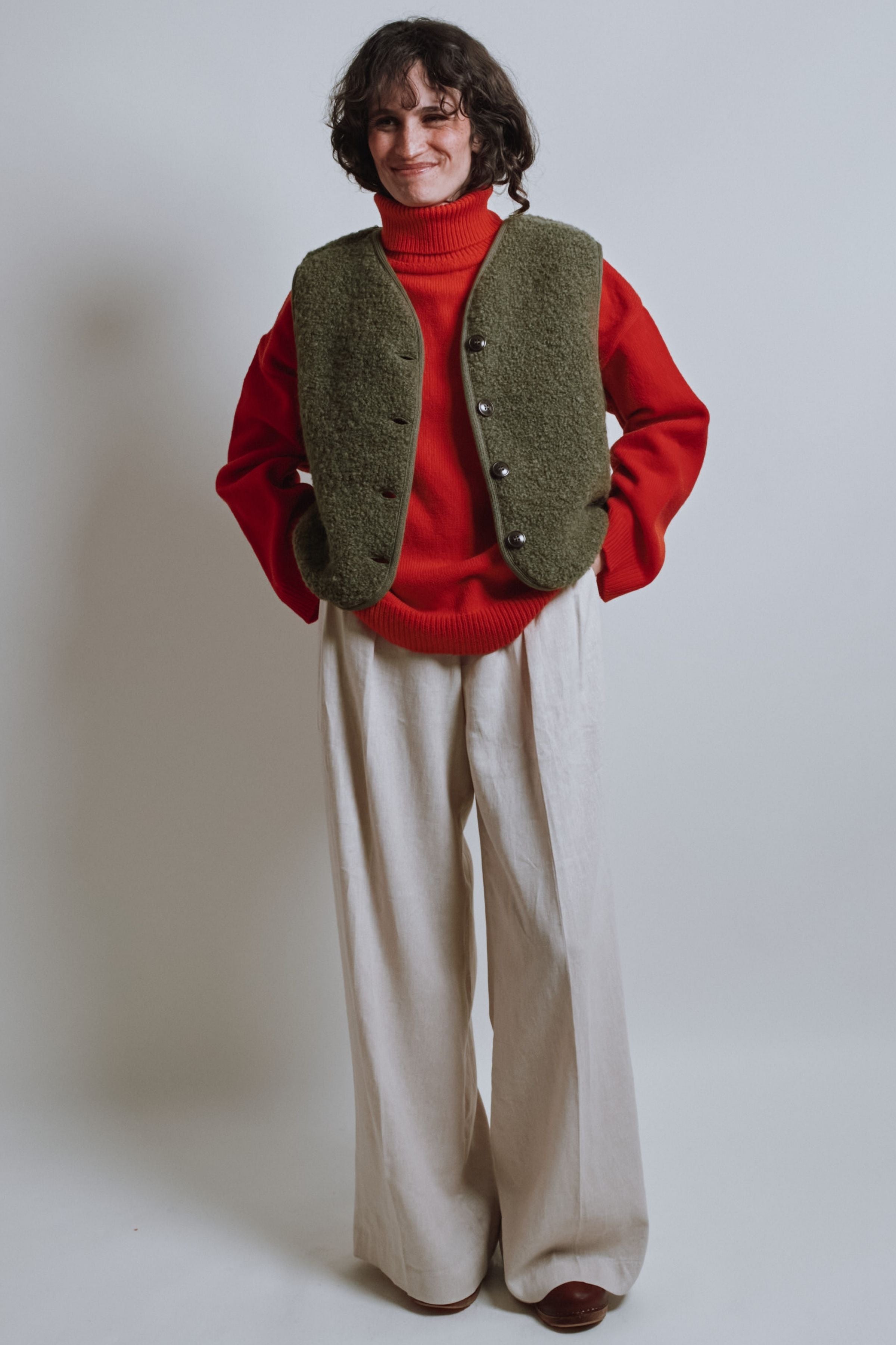 Gilet LUCE Shepherd en alpaga bouclé - Kaki