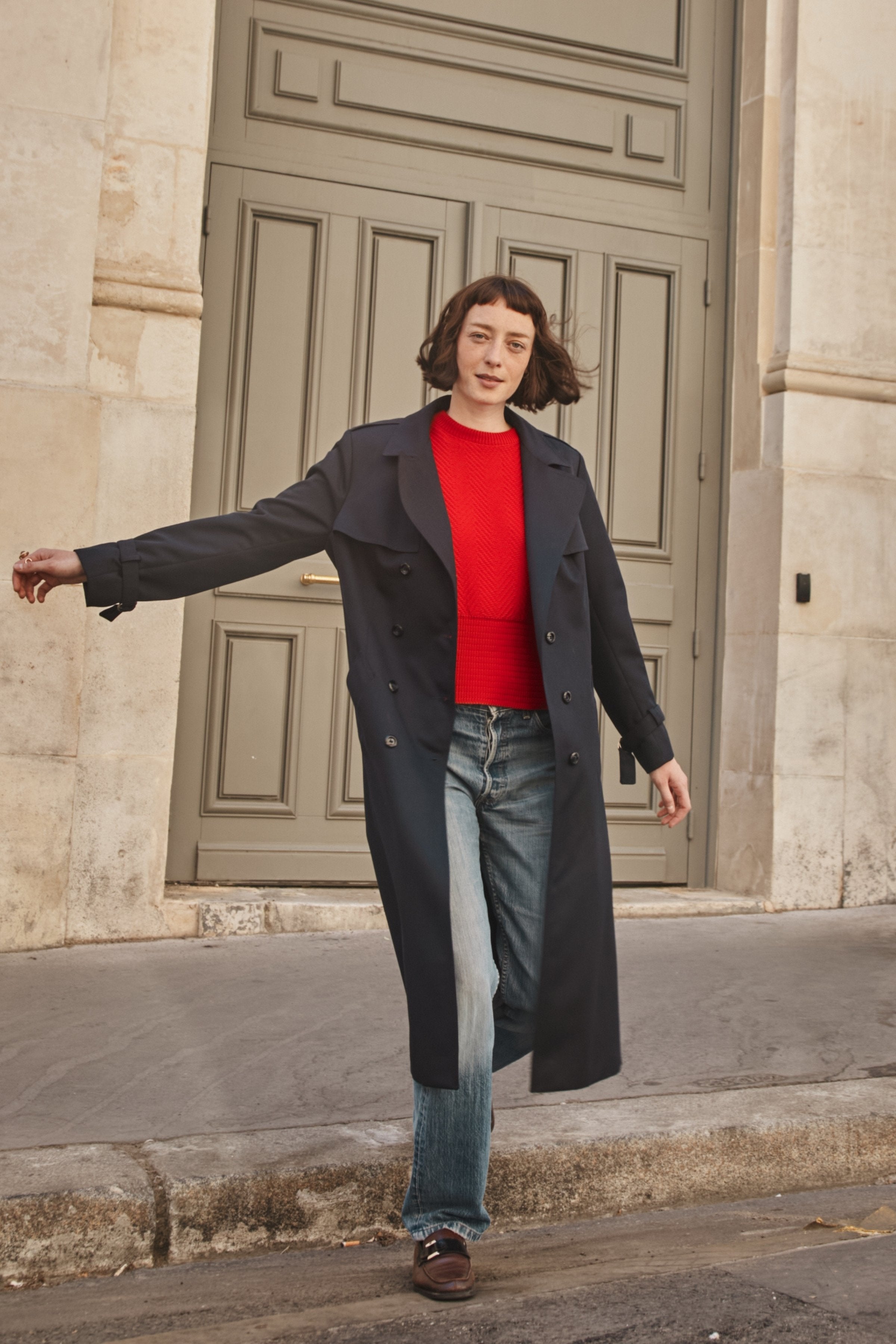 NELLIE Pull à chevrons en coton bio - Rouge