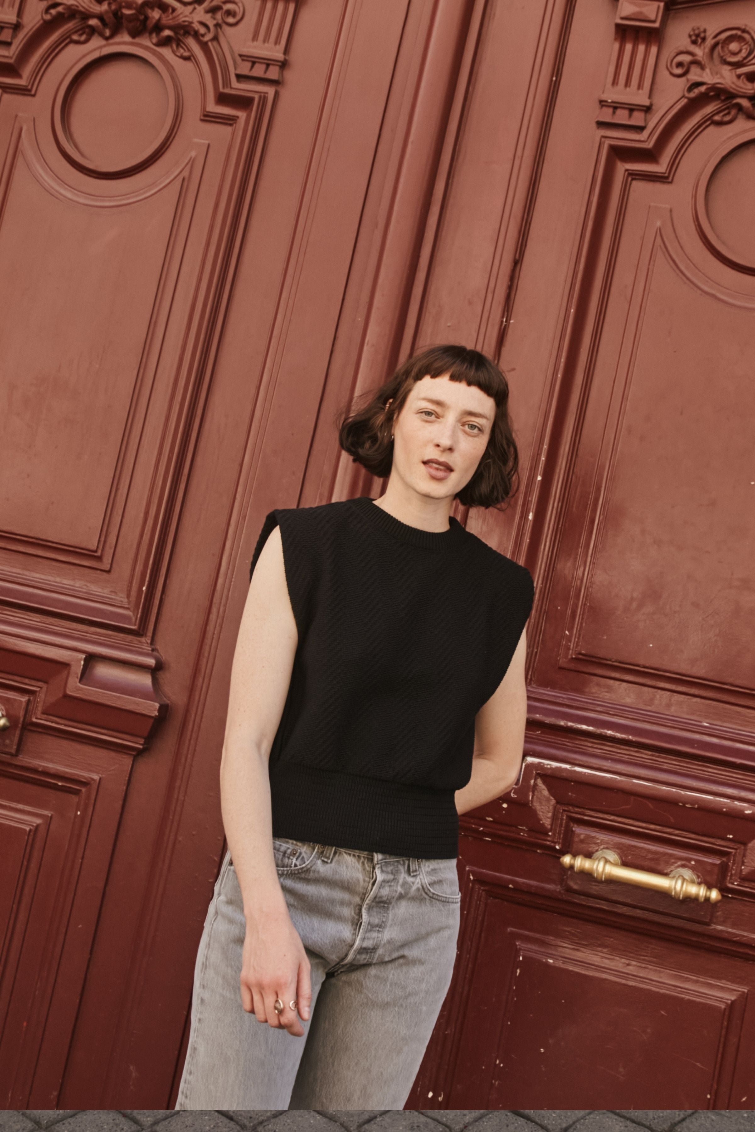 VALENTINE Top sans manches en coton biologique - Noir
