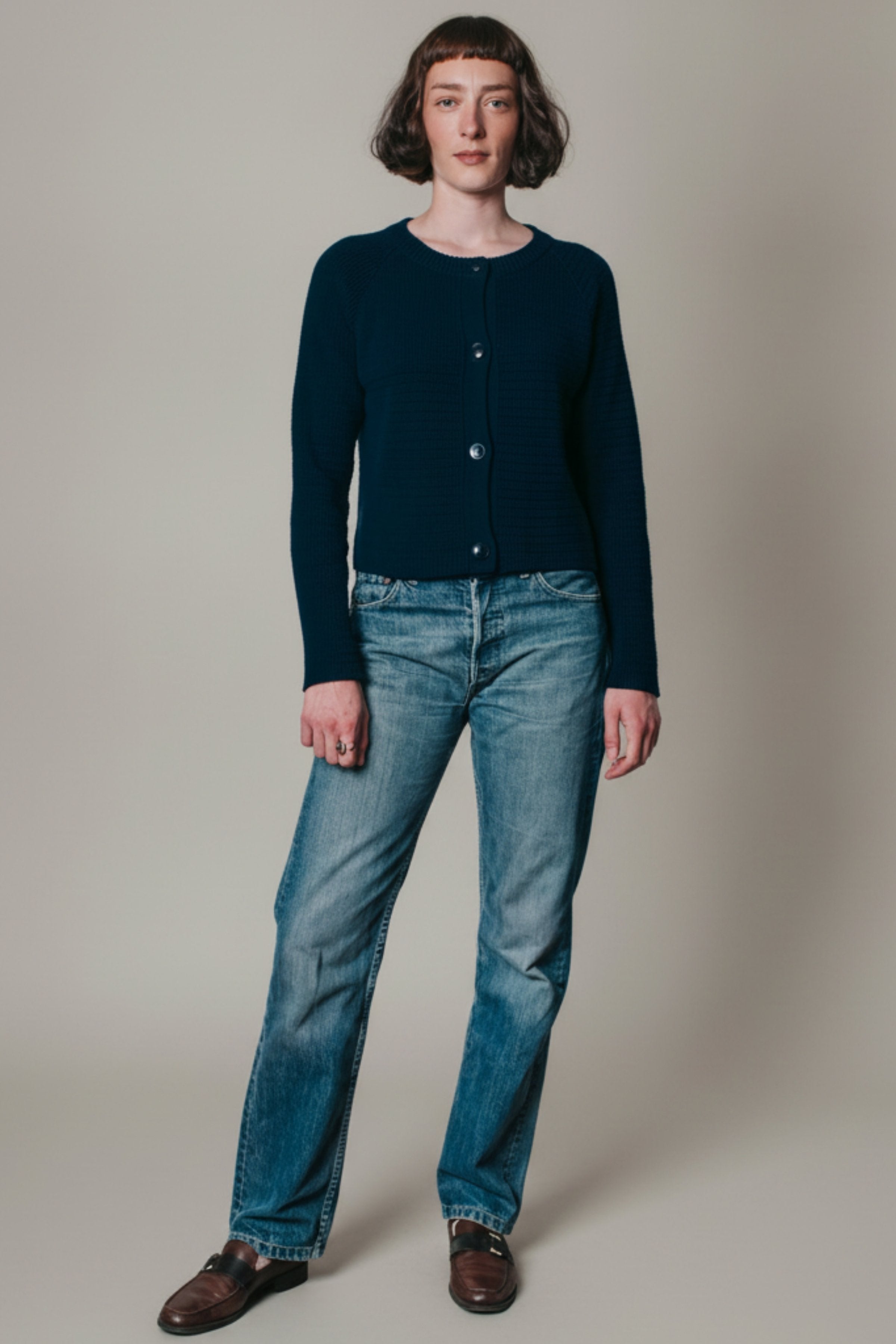 VALÉRIE Cropped Cardigan in Organic Cotton - Navy Blue