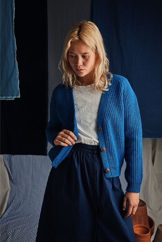 ANNA V Neck Blue Cardigan - 100% Cruelty Free Merino Wool - Spanish Merino Wool Cardigan - L'Envers