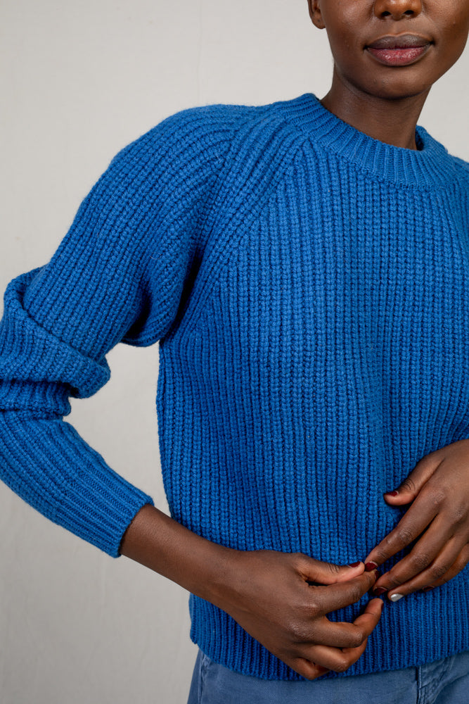 blue knit sweater