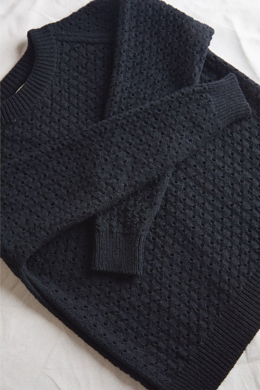 FLORENCE open weave sweater in black - 100% Cruelty Free Merino Wool - L'Envers