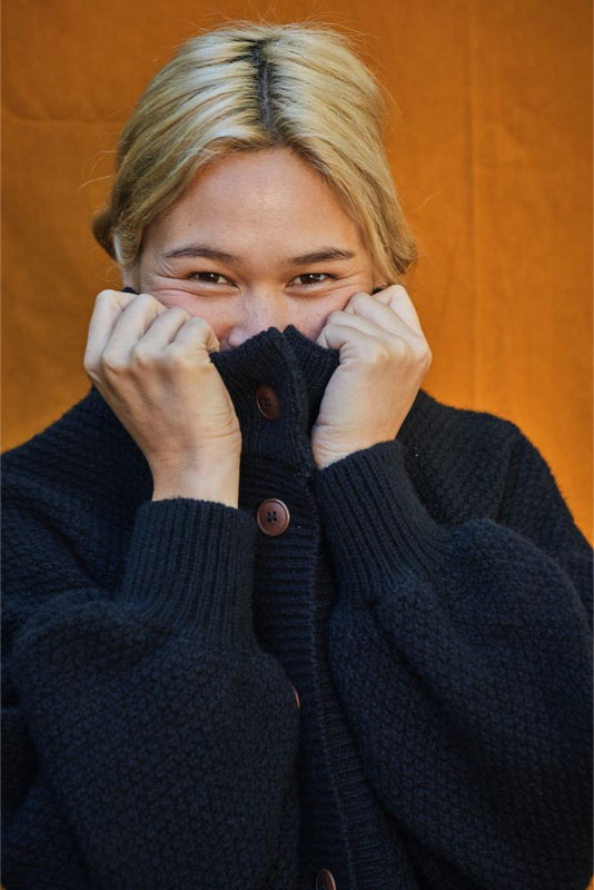 GEORGE Cardigan in Black - 50% Cruelty Free Merino Wool & 50% Yak Wool- L'Envers
