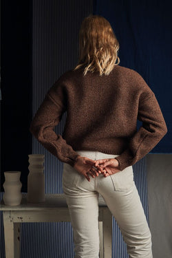 PAOLA Irish Cable Sweater in chocolate brown - 100% Cruelty Free Merino Wool - L'Envers