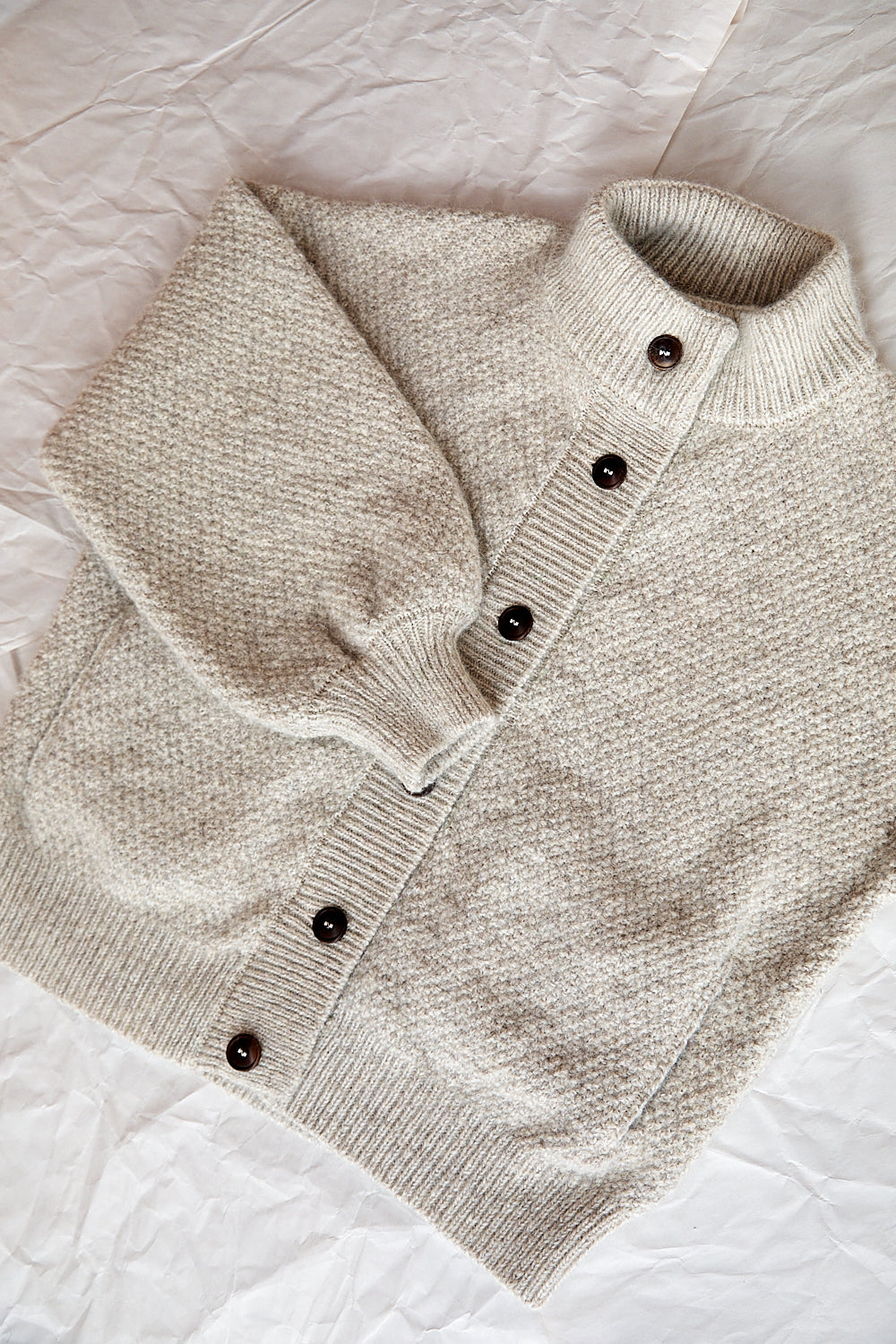 GEORGE Veste cardigan à col montant en laine mérinos-mohair - Beige