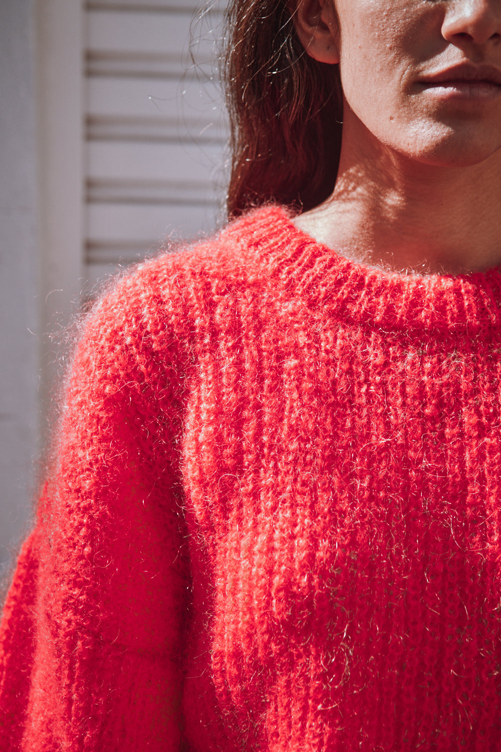 LUCIE Pull chauve-souris en laine mohair - Corail