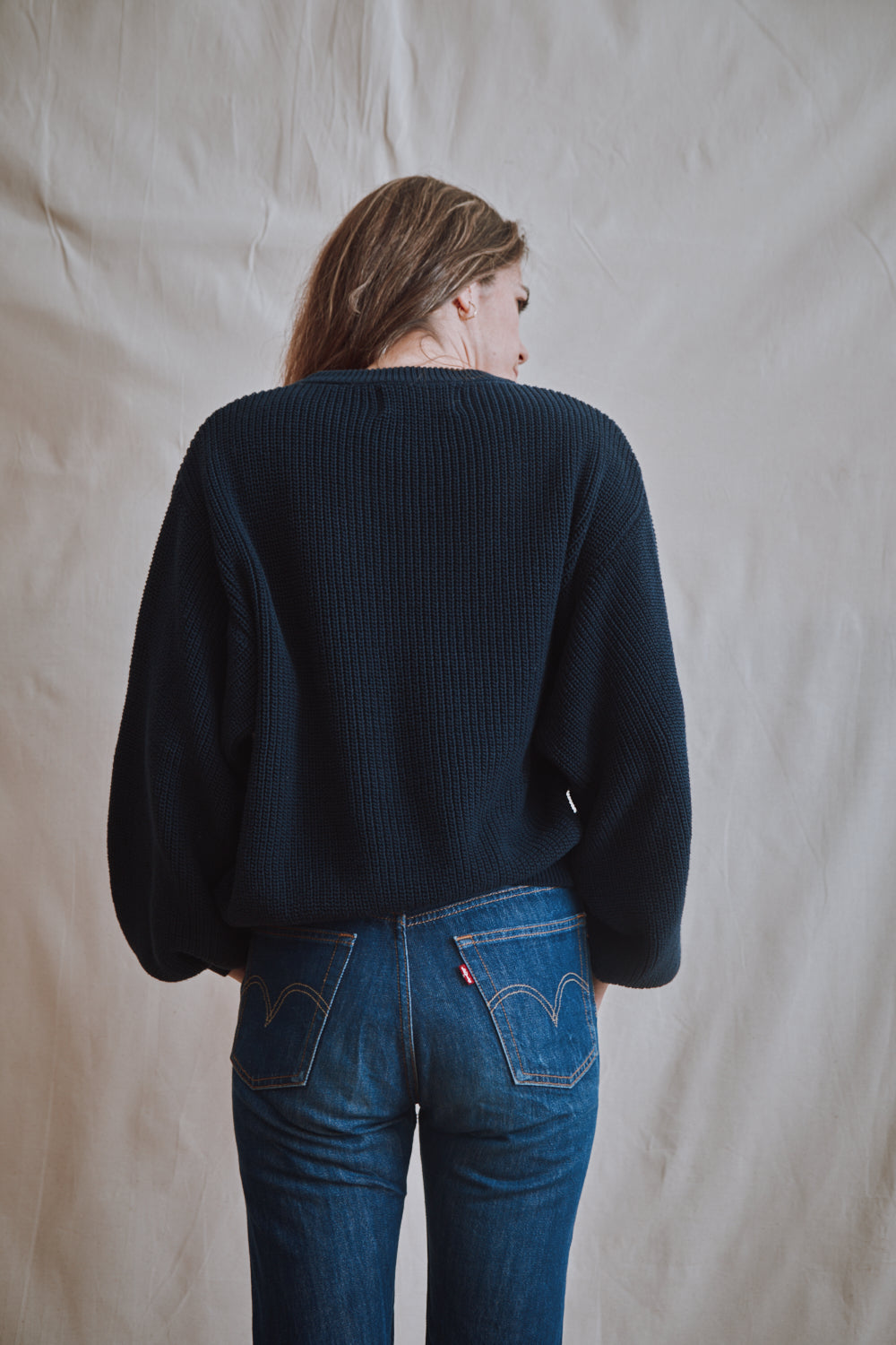 Article #320 - Pull chauve-souris CLEMENTINE en coton biologique - Bleu marine