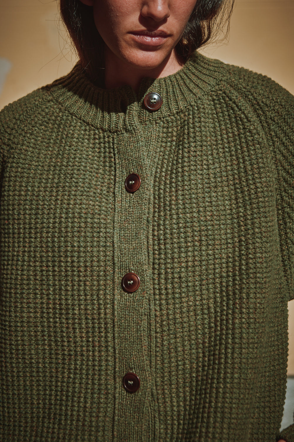 AGATHE Veste longue en laine mérinos - Vert olive