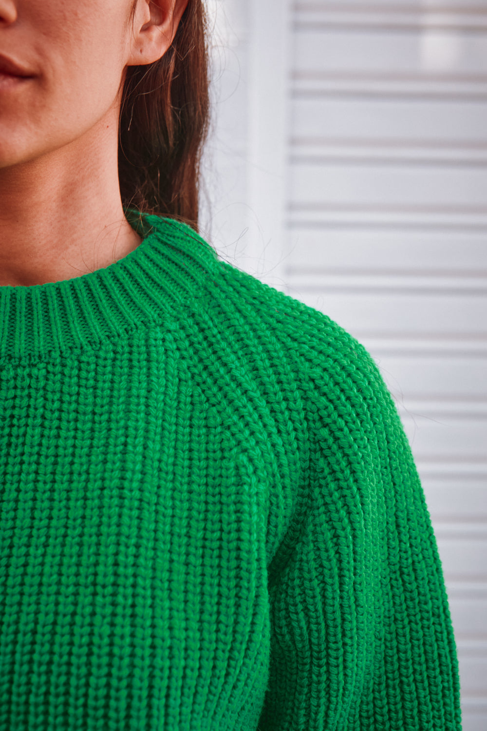 AGNÈS Pull raglan en laine mérinos - Vert perroquet