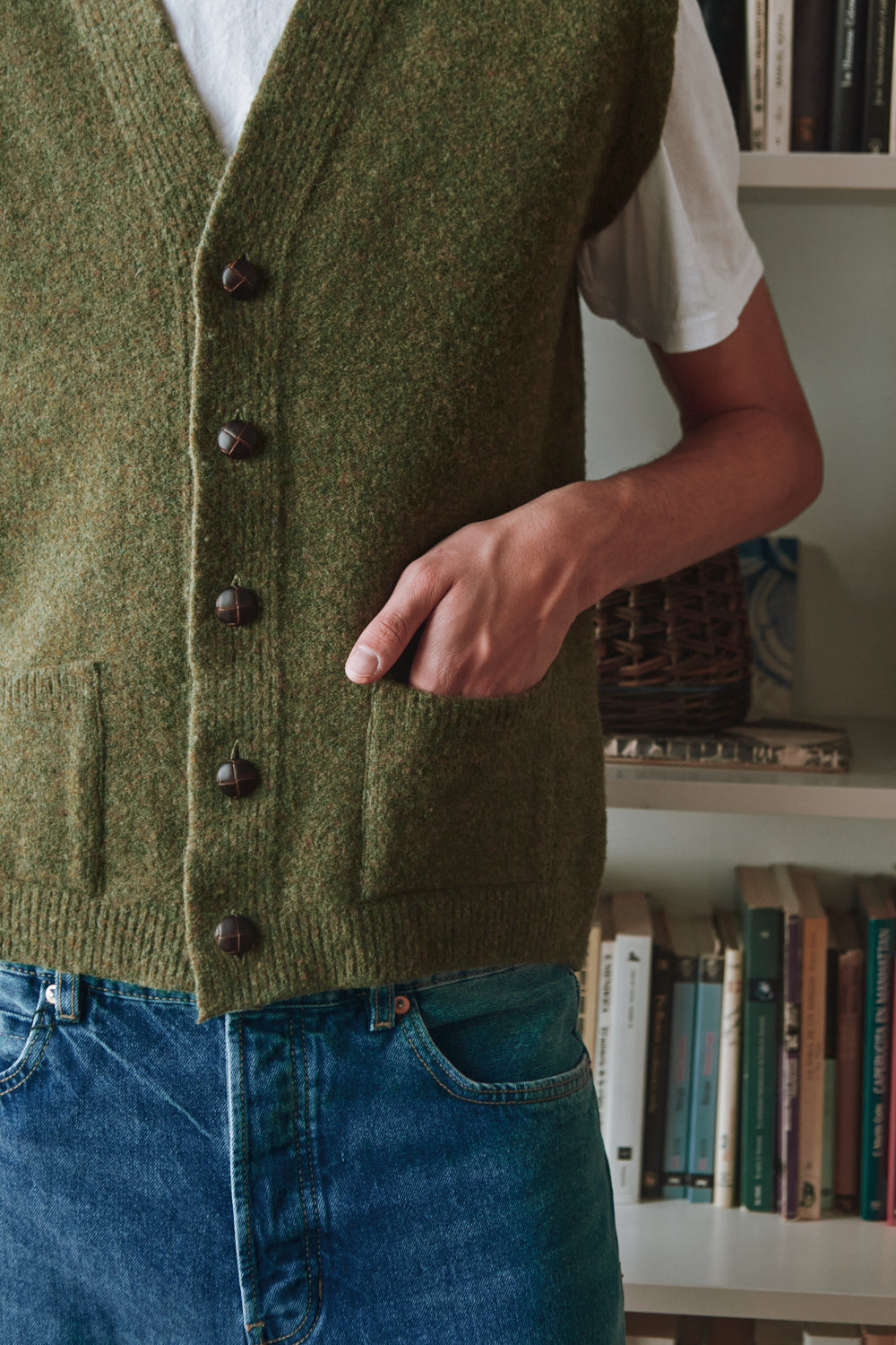 ALBERTO Gilet sans manches pour homme en laine bouillie - Vert olive