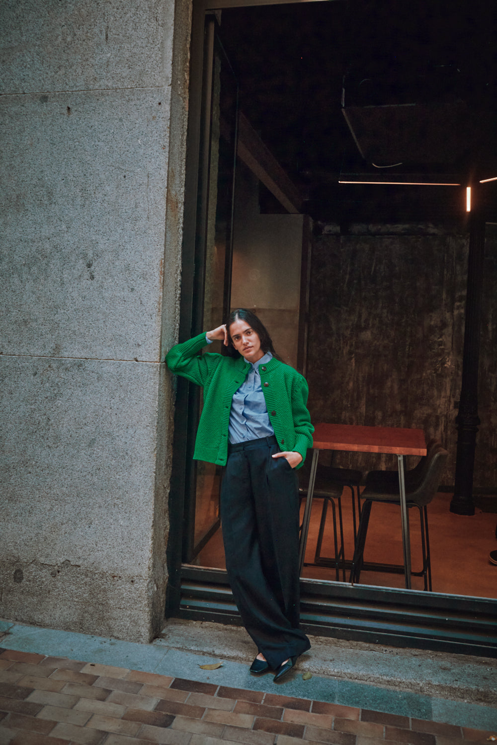 ANAIS Cardigan Manches bouffantes en laine mérinos - Vert perroquet