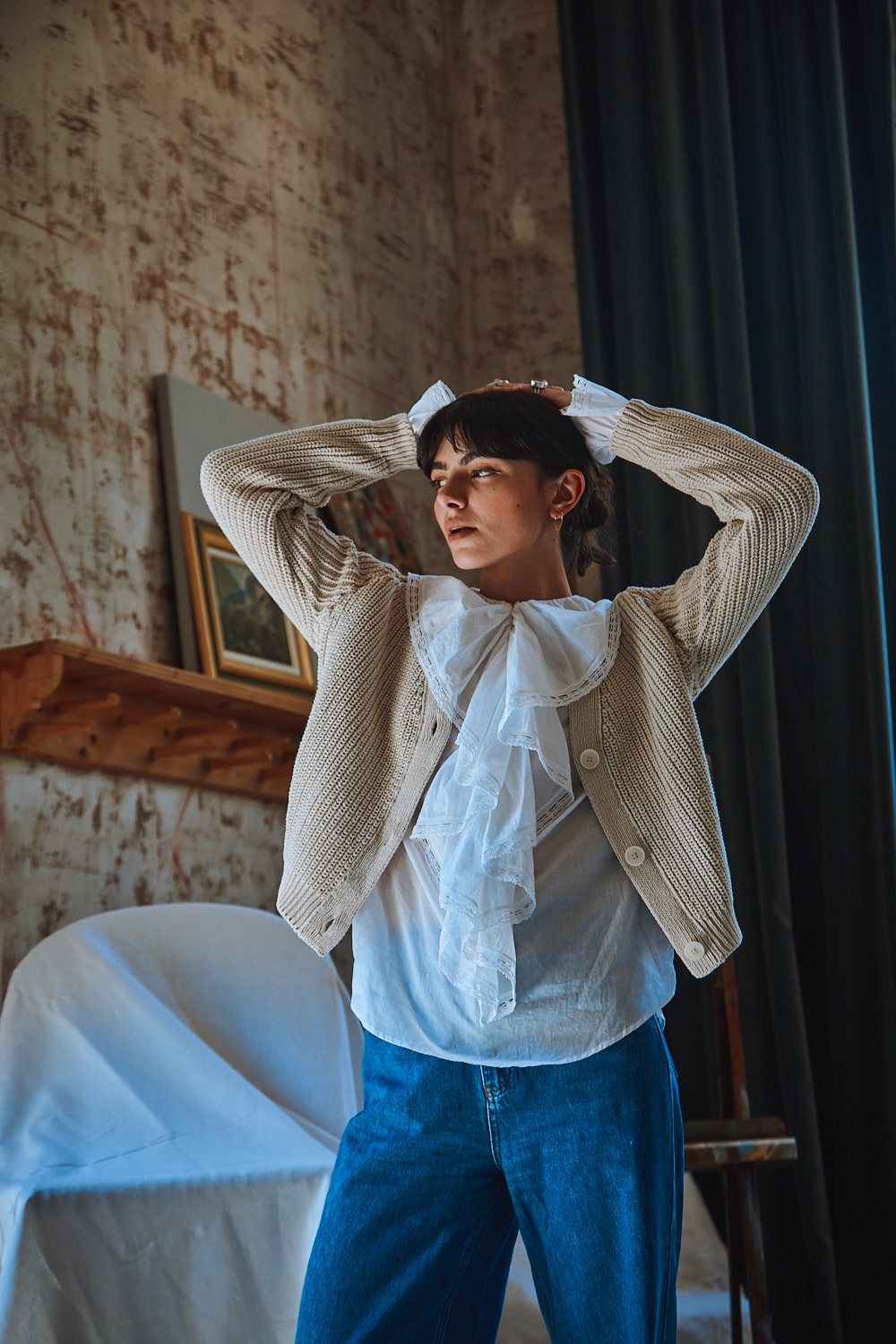 ANNA gilet en blanc cassé - 100% coton biologique - L'Envers