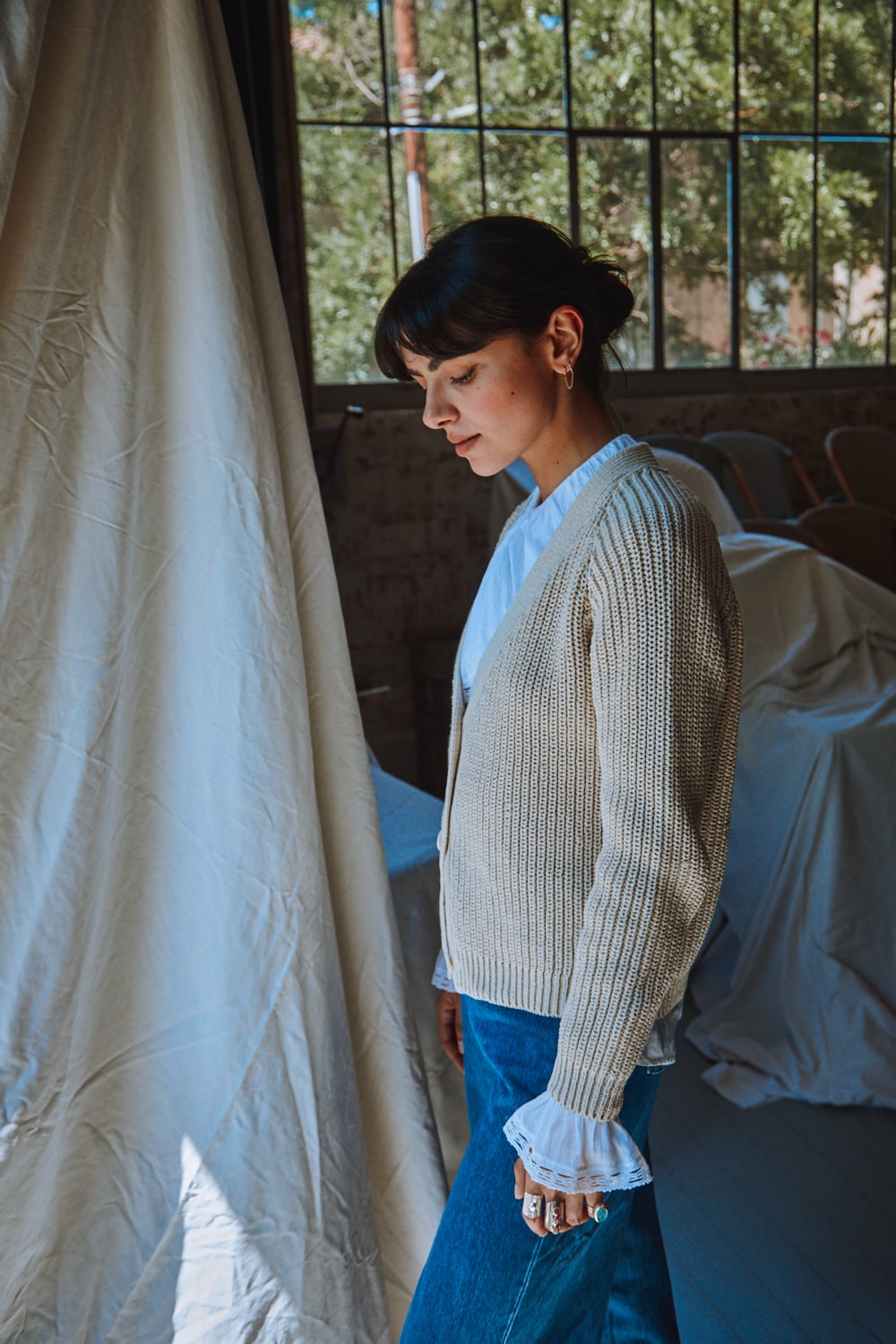 ANNA gilet en blanc cassé - 100% coton biologique - L'Envers