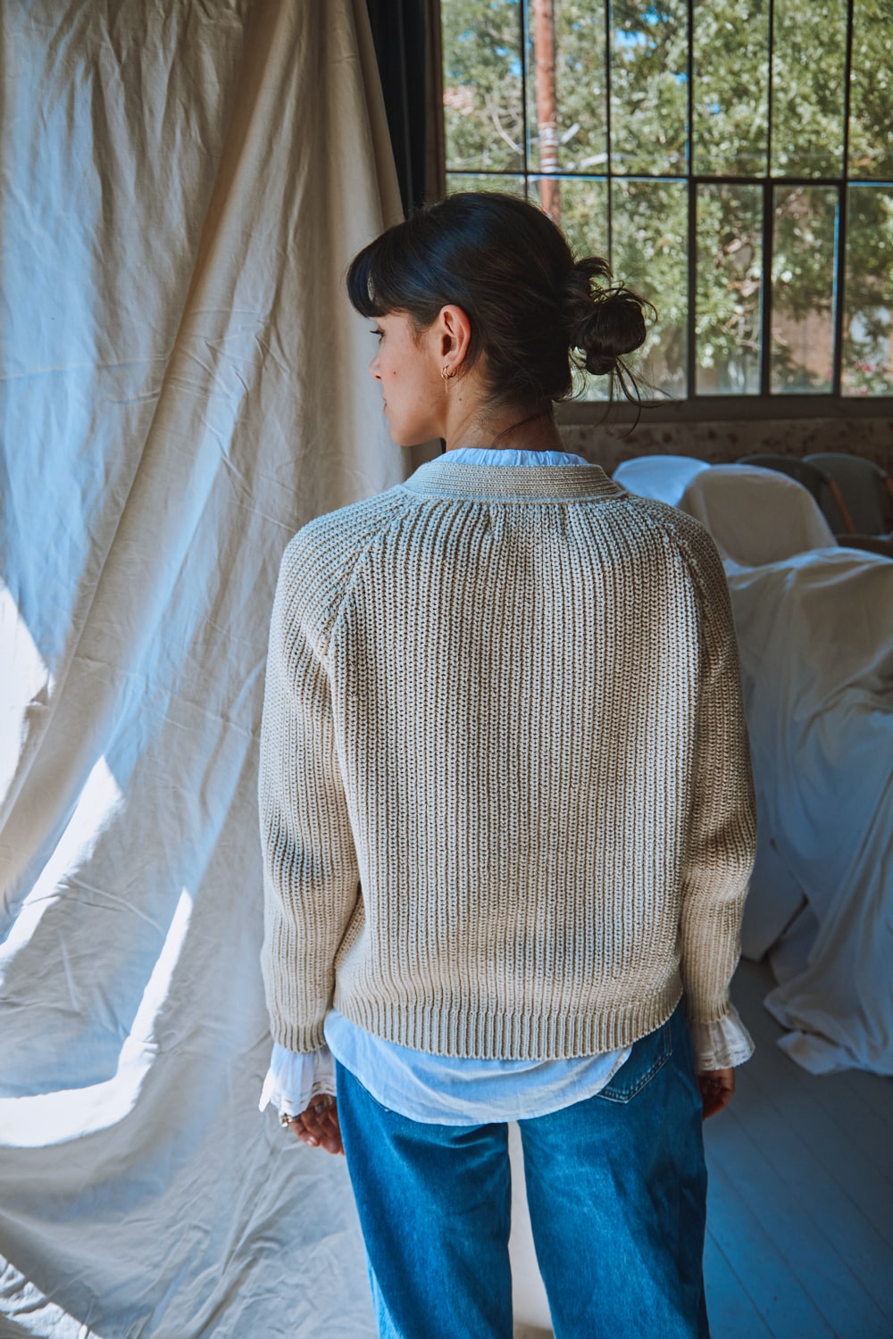 ANNA gilet en blanc cassé - 100% coton biologique - L'Envers