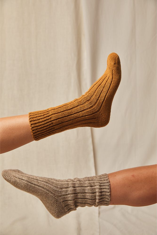 BERTHE Chaussettes en laine mérinos - Moutarde (Livraison avant Noël)