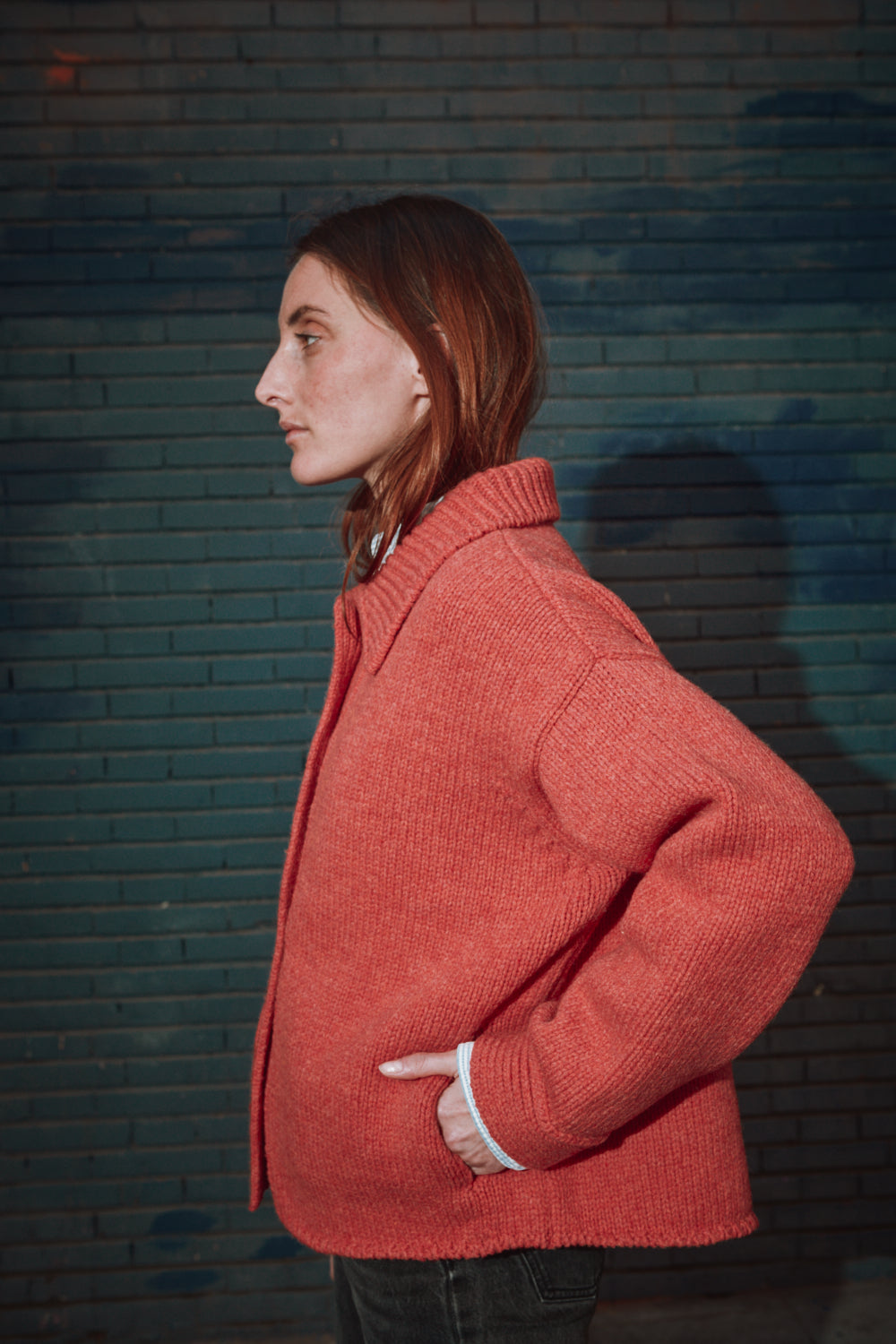 Veste en maille CALAMITY en laine mérinos - Coral