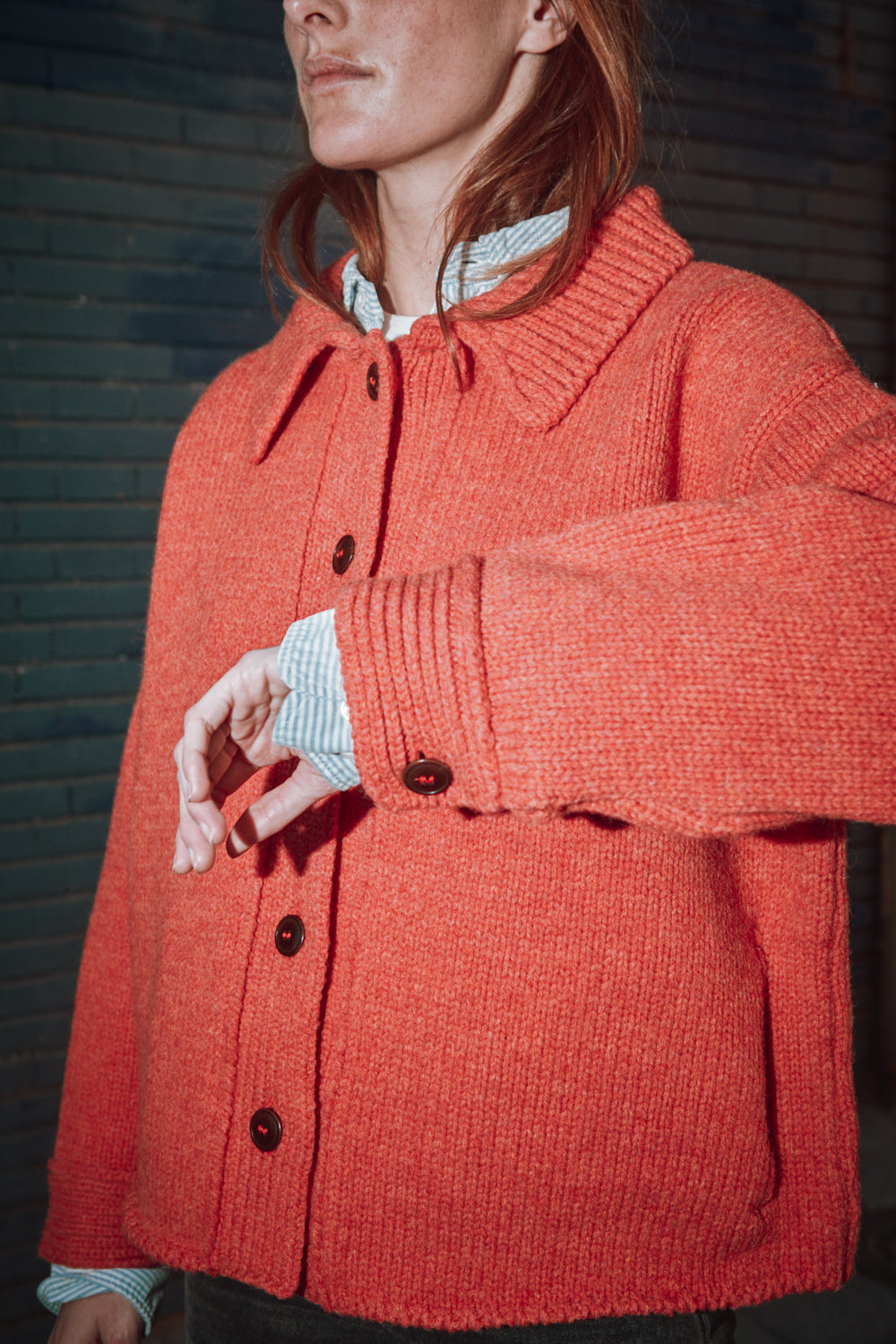Veste en maille CALAMITY en laine mérinos - Coral