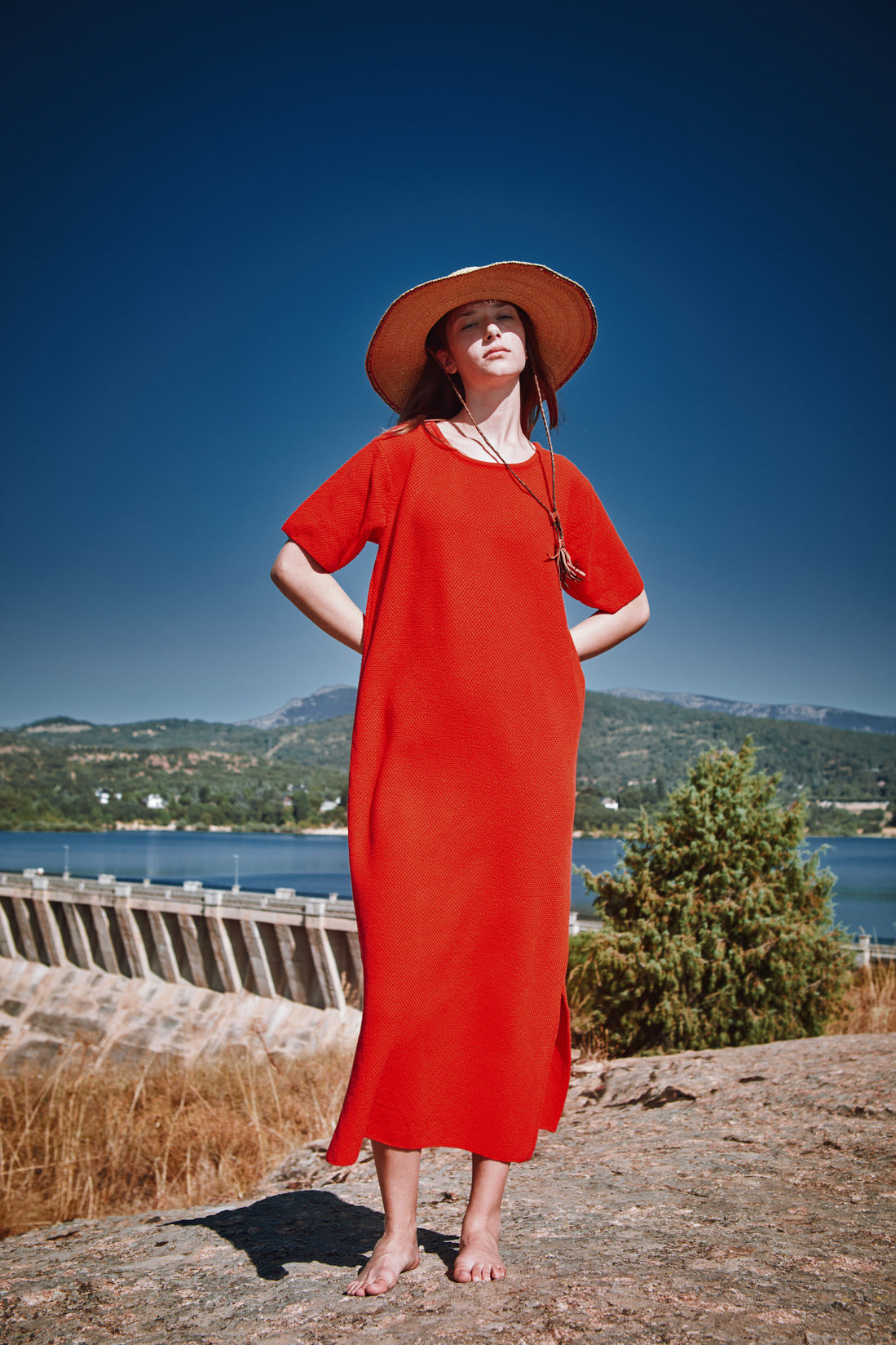 CARLA Robe t-shirt en coton bio - Rouge - L'ENVERS