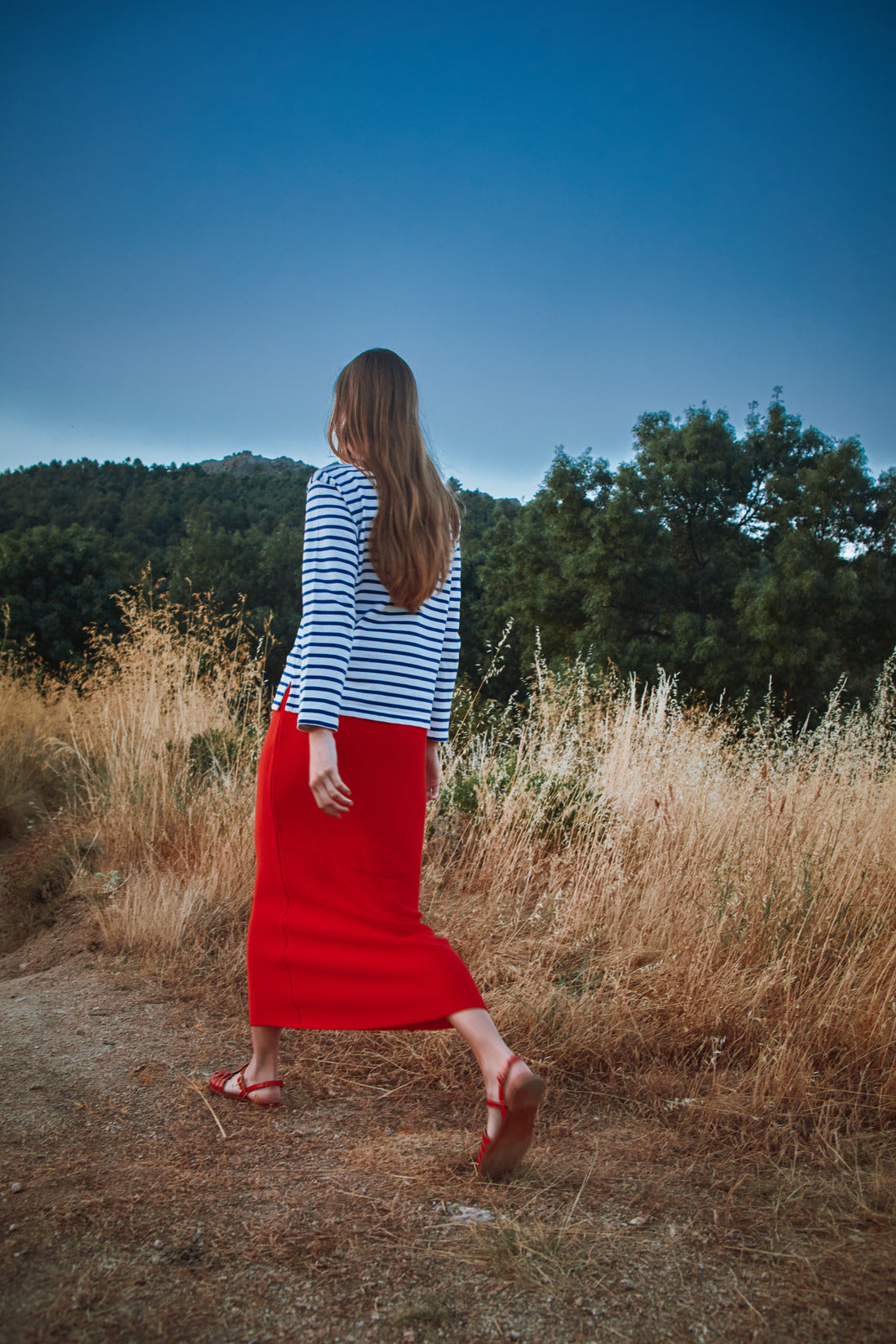 Jupe midi droite CECILE en coton biologique - Rouge