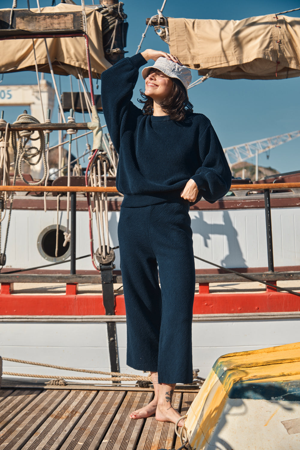 Pull chauve-souris CLEMENTINE en coton bio - Bleu marine