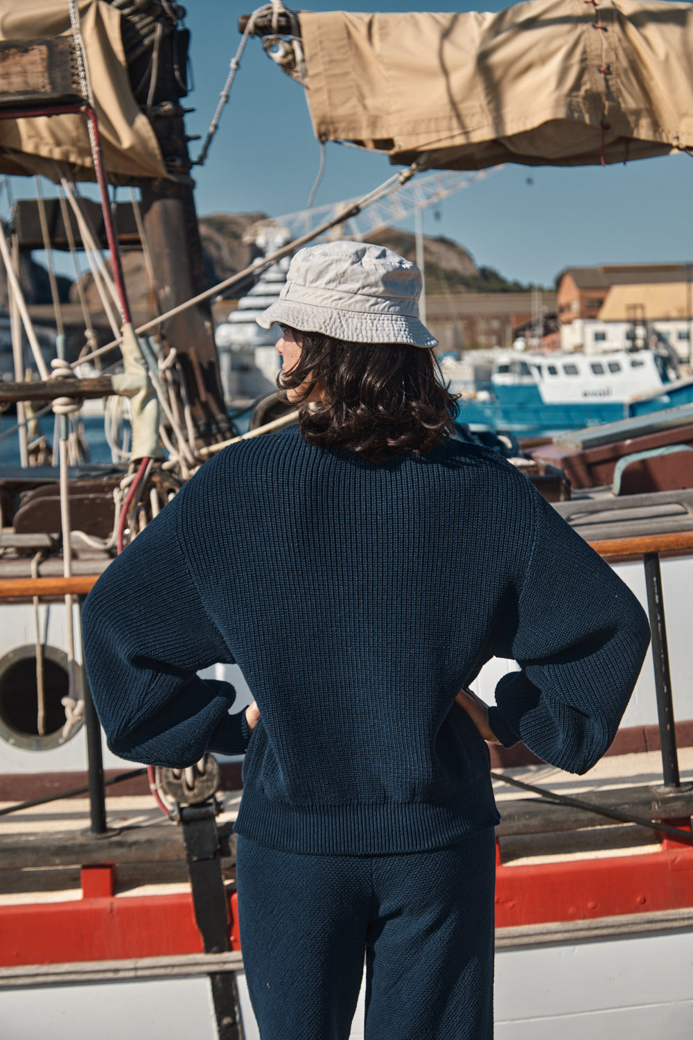 Pull chauve-souris CLEMENTINE en coton bio - Bleu marine