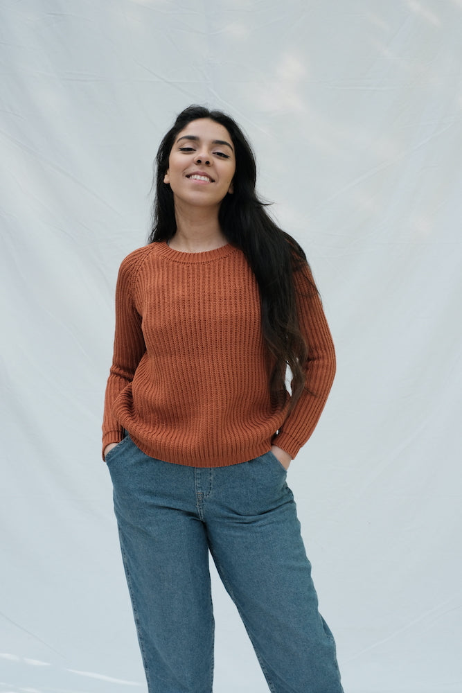 Article #67 - Pull BRIGITTE en coton biologique - rouge terre