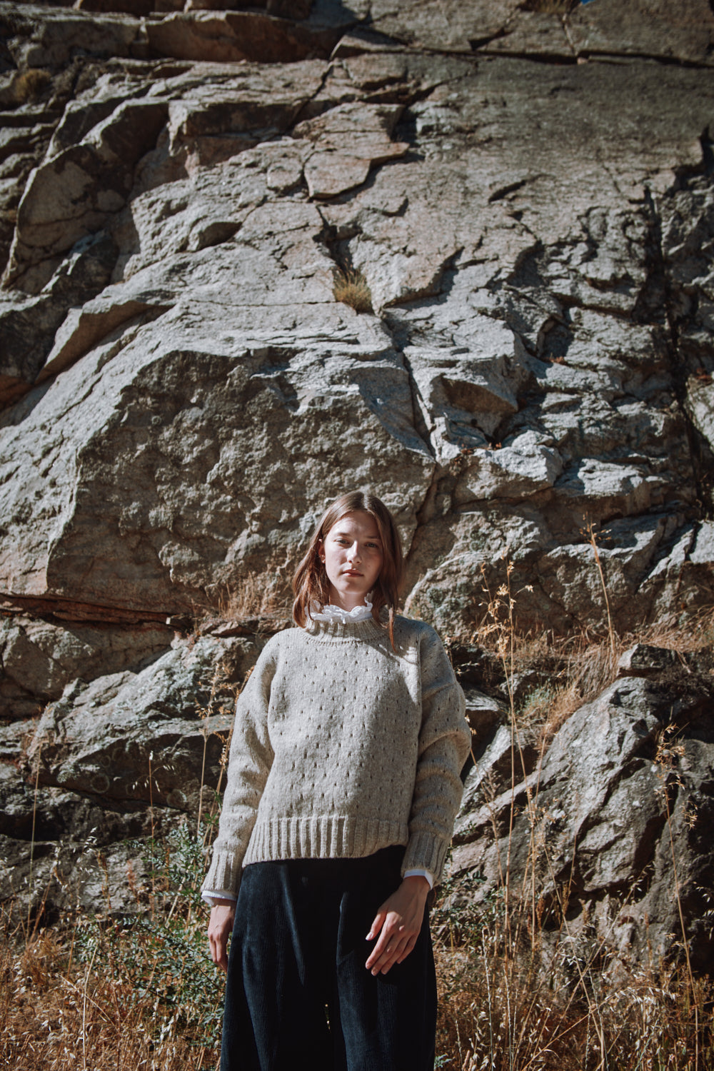 Pull FAUSTINE en maille ouverte en laine mérinos - Beige