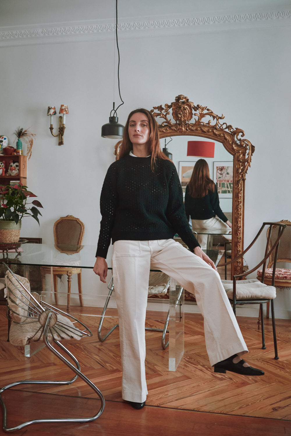 FLORENCE Pull ajouré en laine mérinos - Noir