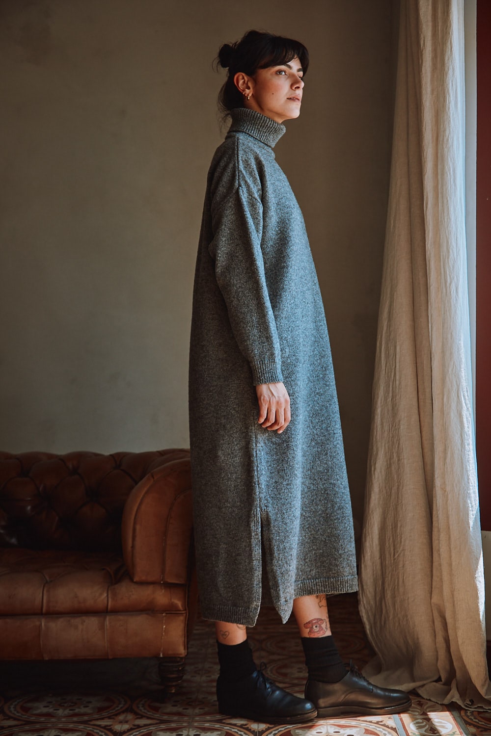 FREYA Robe en laine mérinos, gris cendré - 100% Laine mérinos sans cruauté - L'Envers
