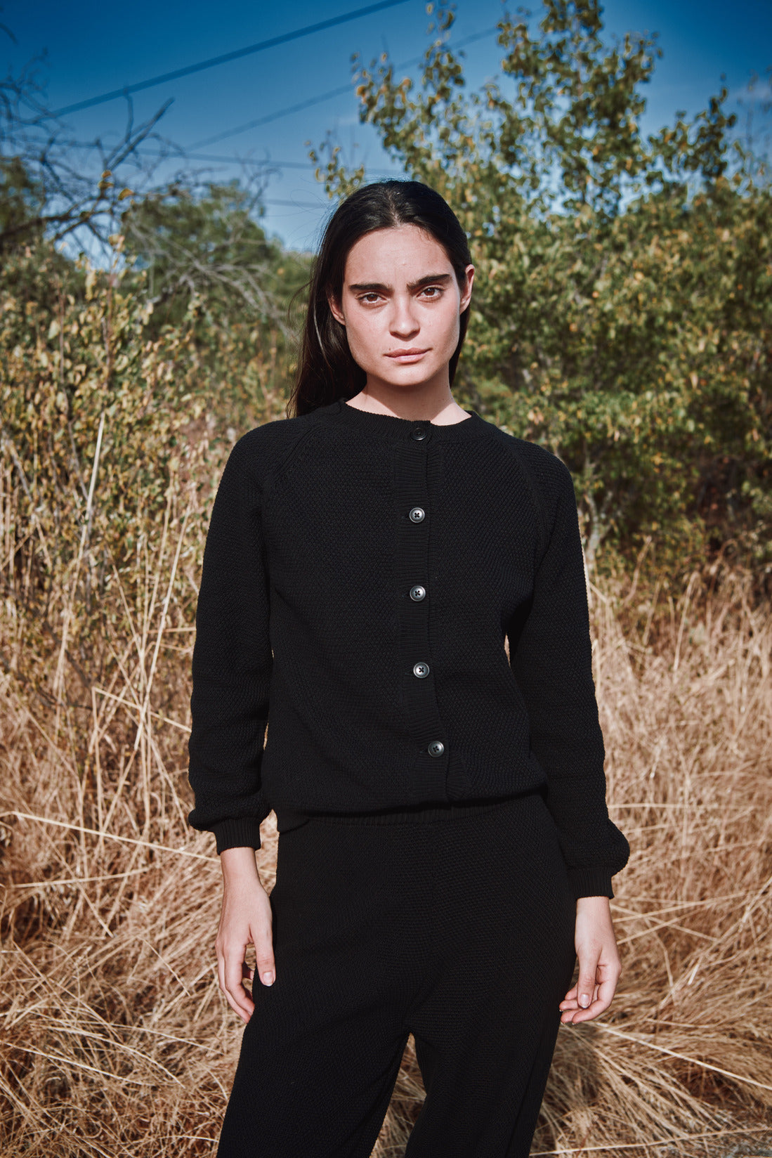 GABY Cardigan à manches bouffantes en coton bio - Noir