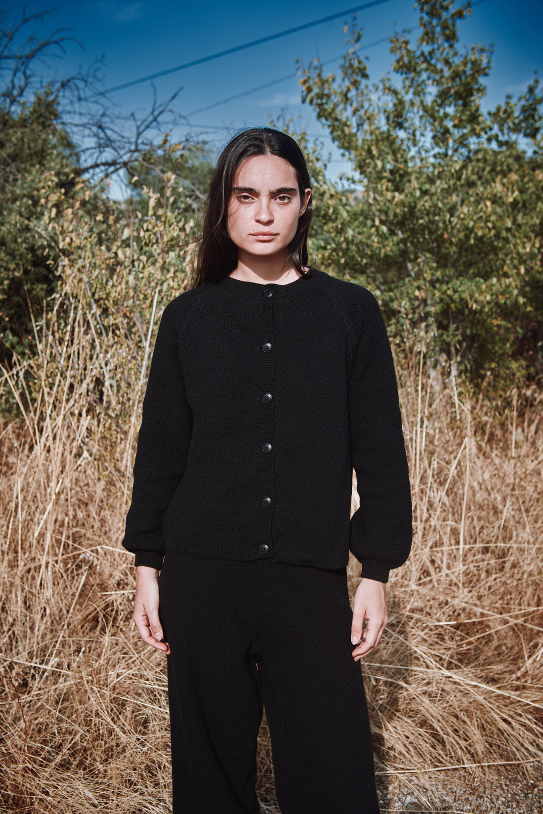 GABY Cardigan à manches bouffantes en coton bio - Noir