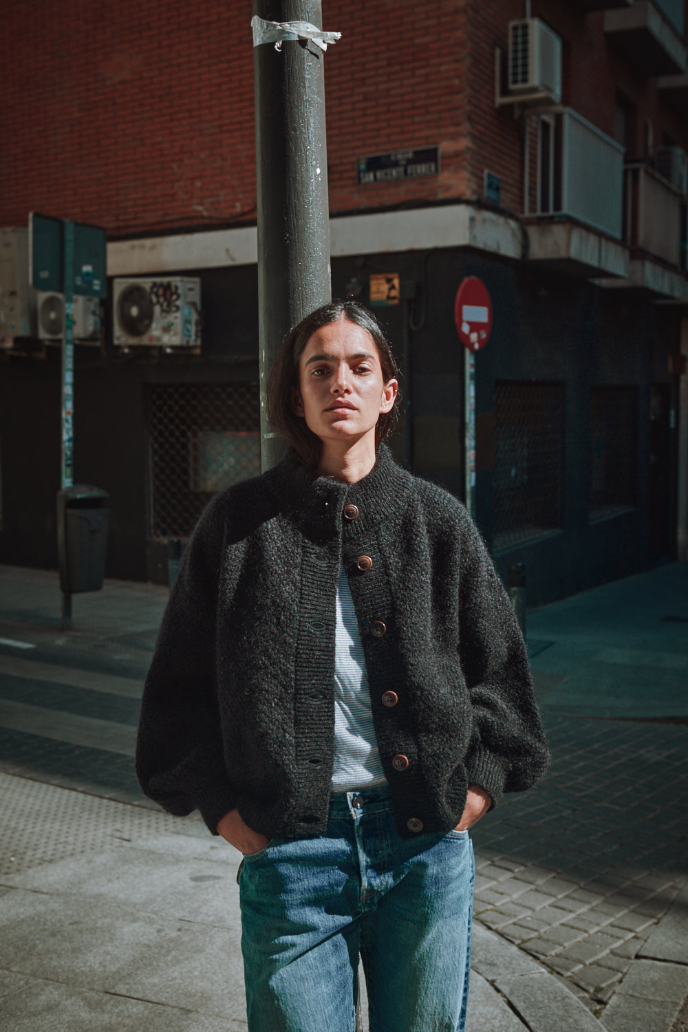 GEORGE Veste cardigan à col montant en laine mérinos-mohair - Noir