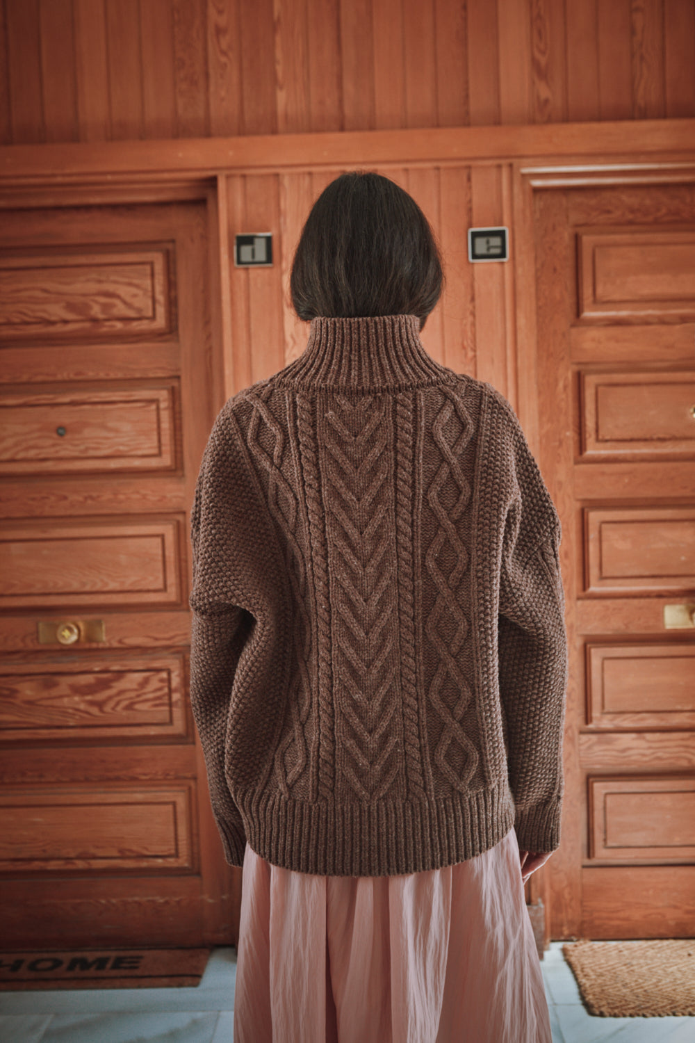 GWENAELLE Pull irlandais en laine mérinos - Chocolat