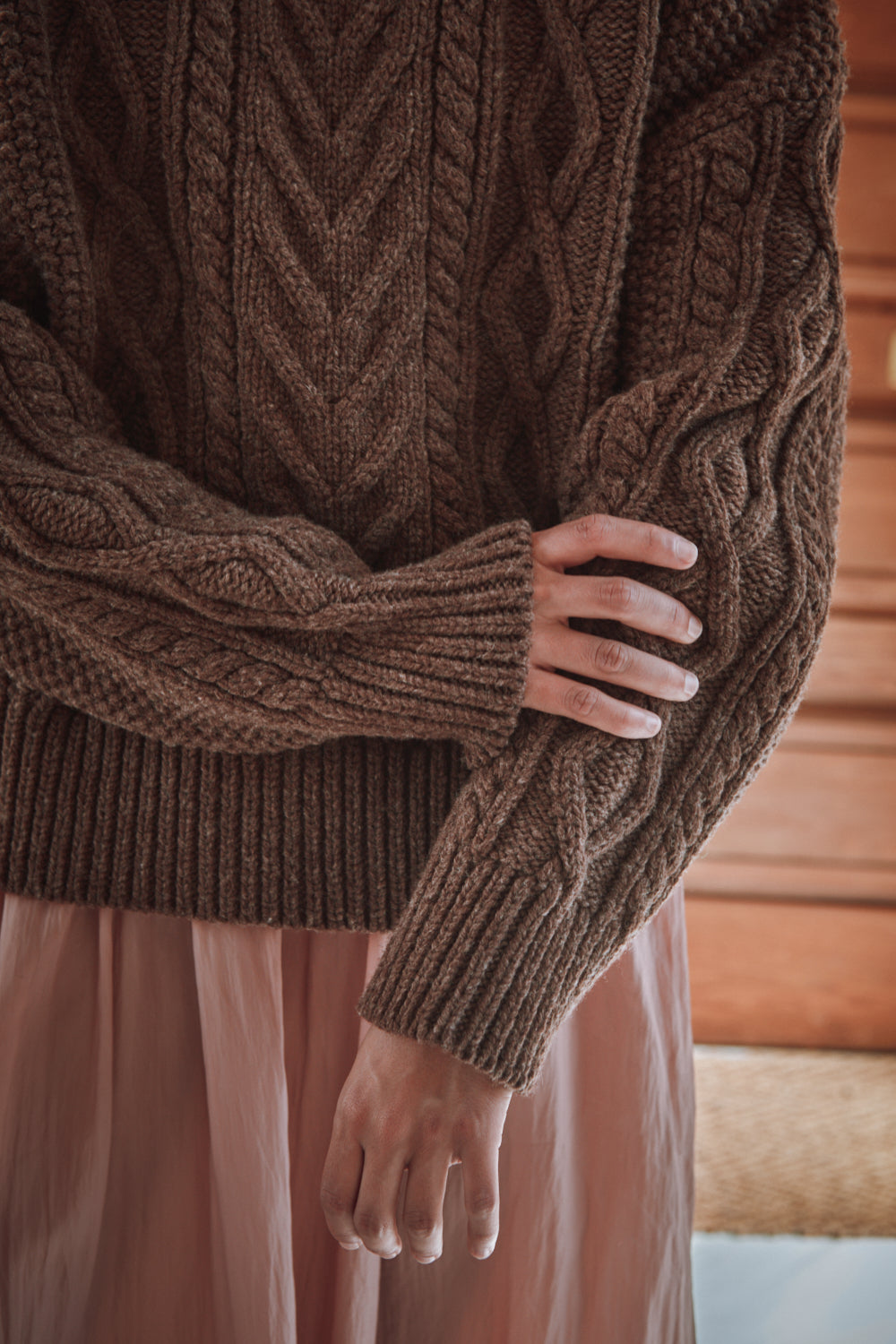 GWENAELLE Pull irlandais en laine mérinos - Chocolat